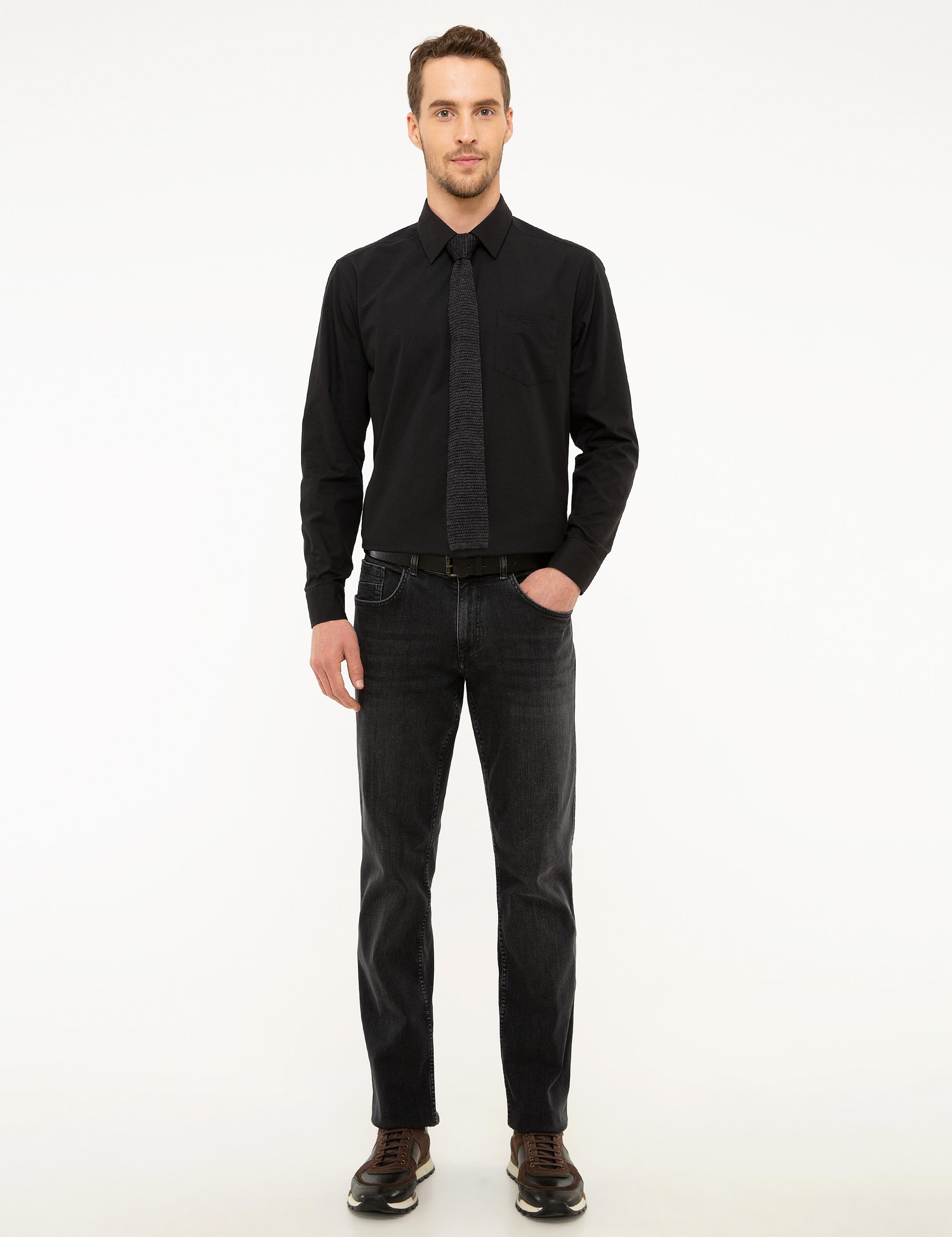 Siyah Regular Fit Uzun Kollu Basic Gömlek