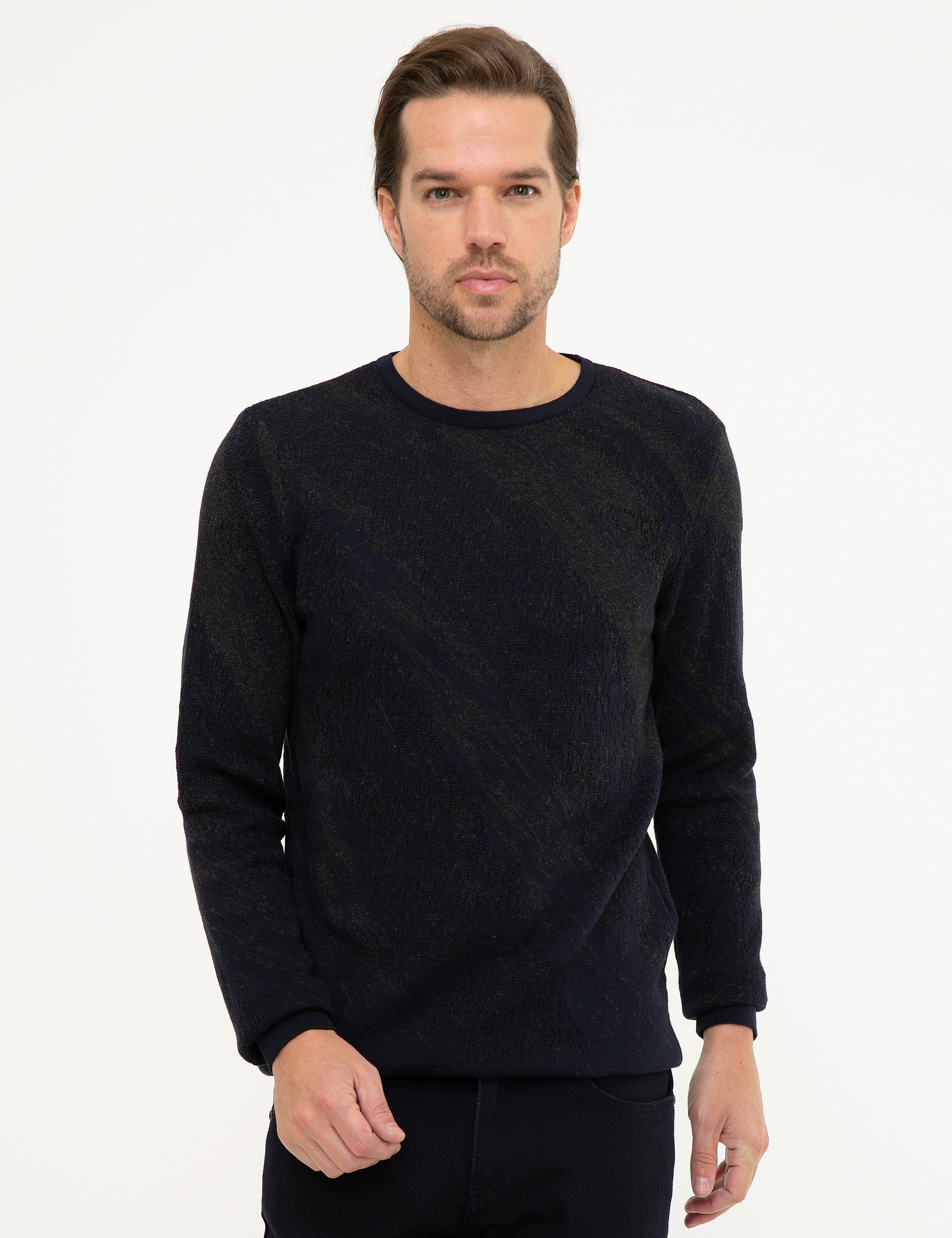 Koyu Lacivert Slim Fit Triko Kazak - Image 1
