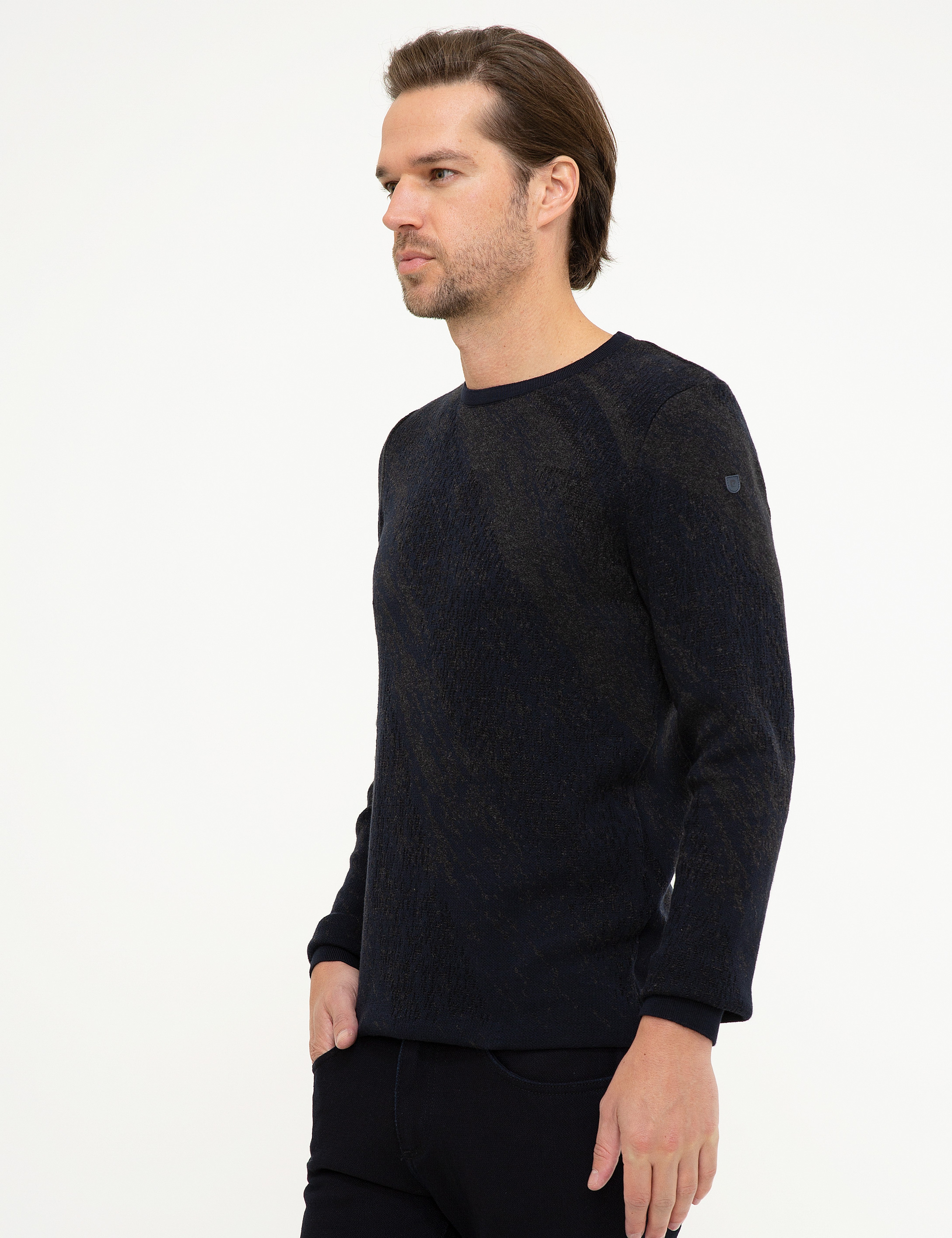 Koyu Lacivert Slim Fit Triko Kazak - Image 3