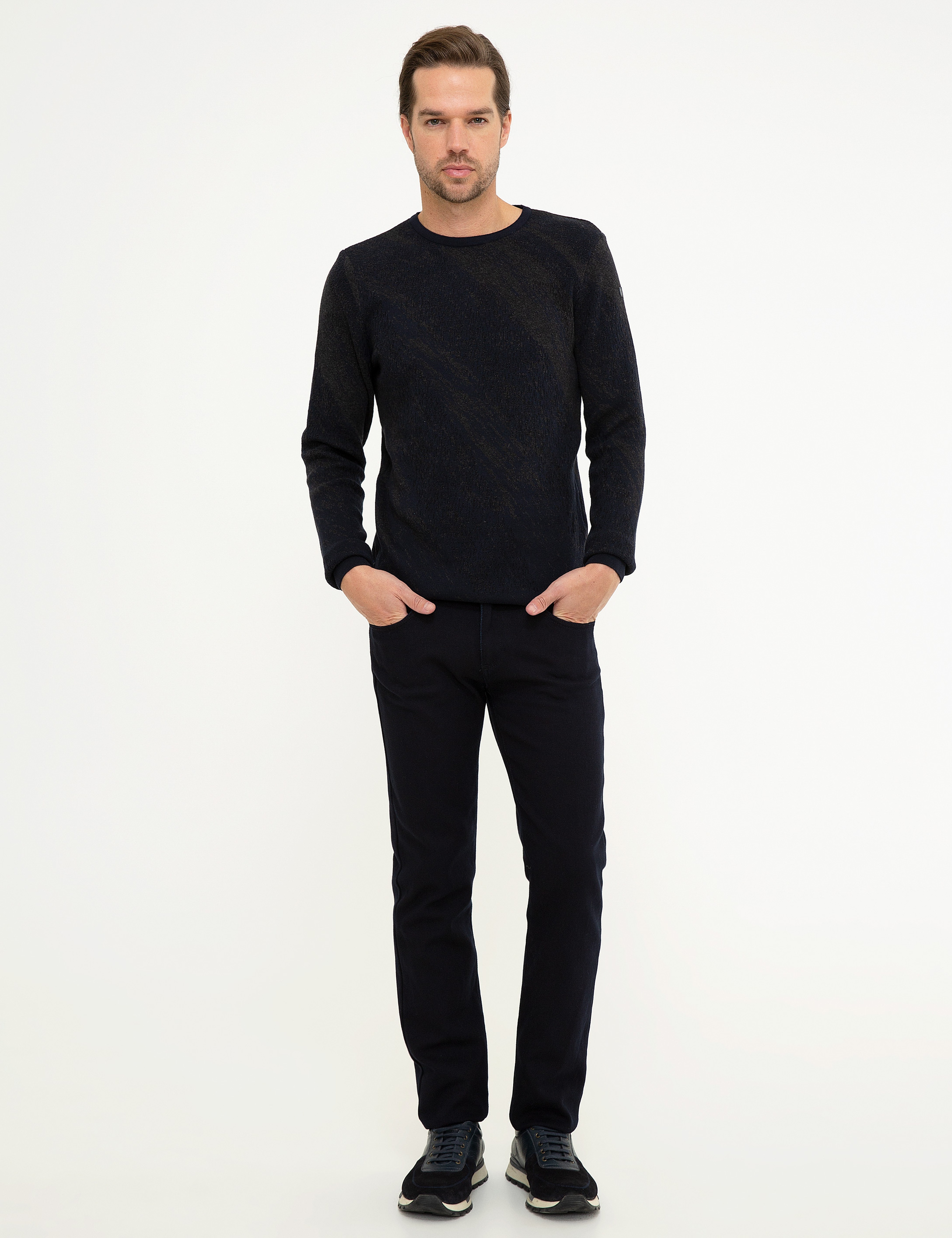 Koyu Lacivert Slim Fit Triko Kazak - Image 5