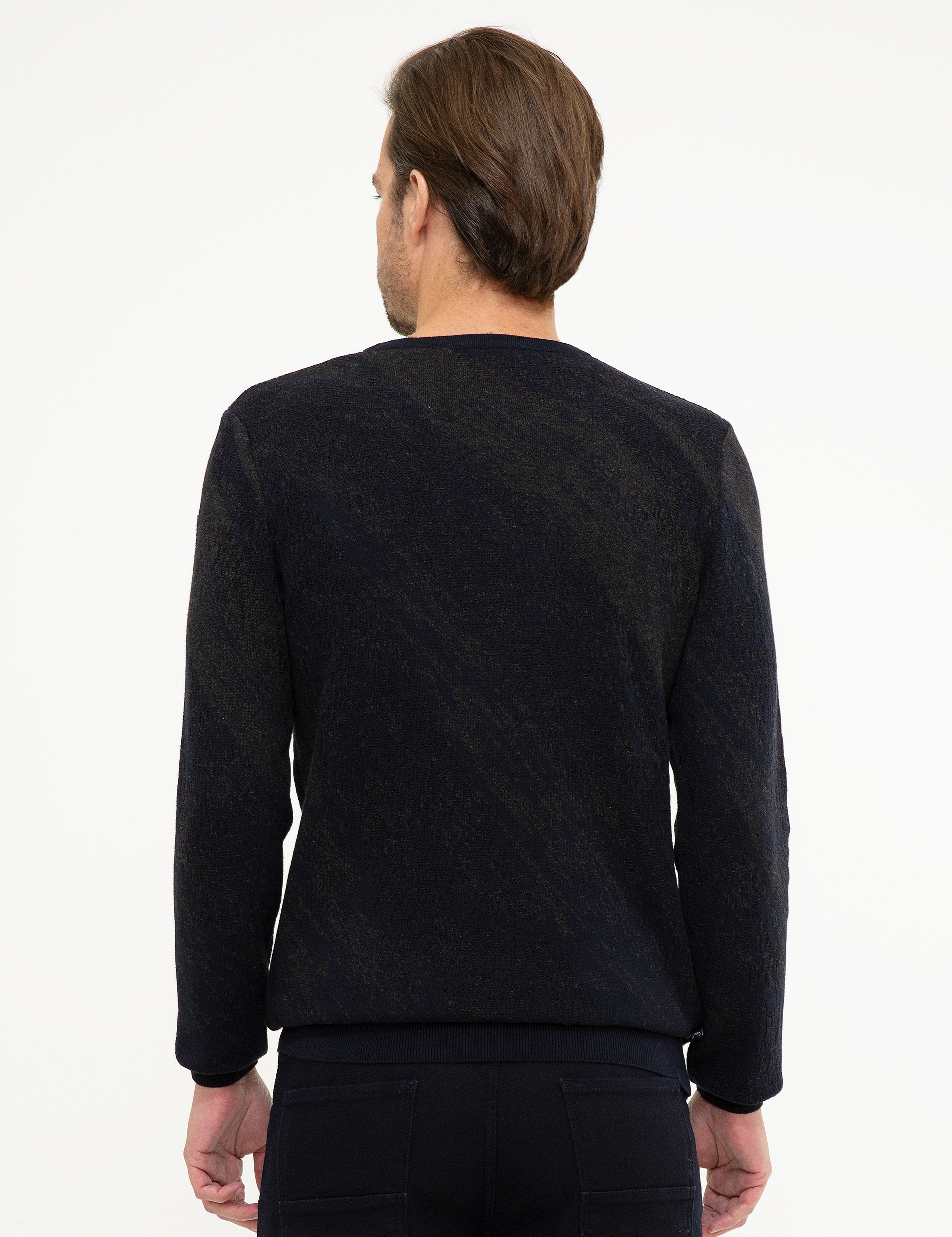 Koyu Lacivert Slim Fit Triko Kazak - Image 4