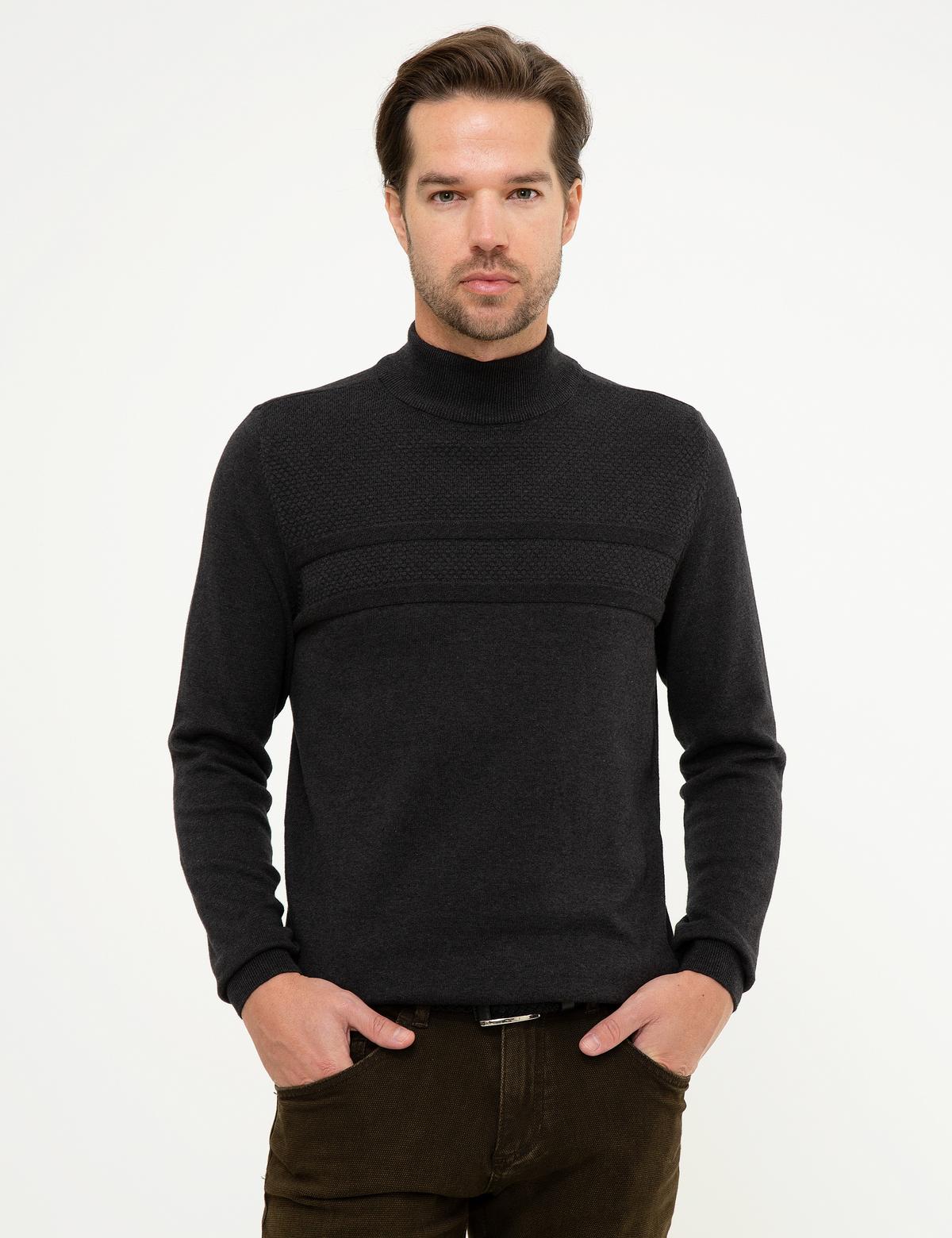 Antrasit Melanj Slim Fit Kazak