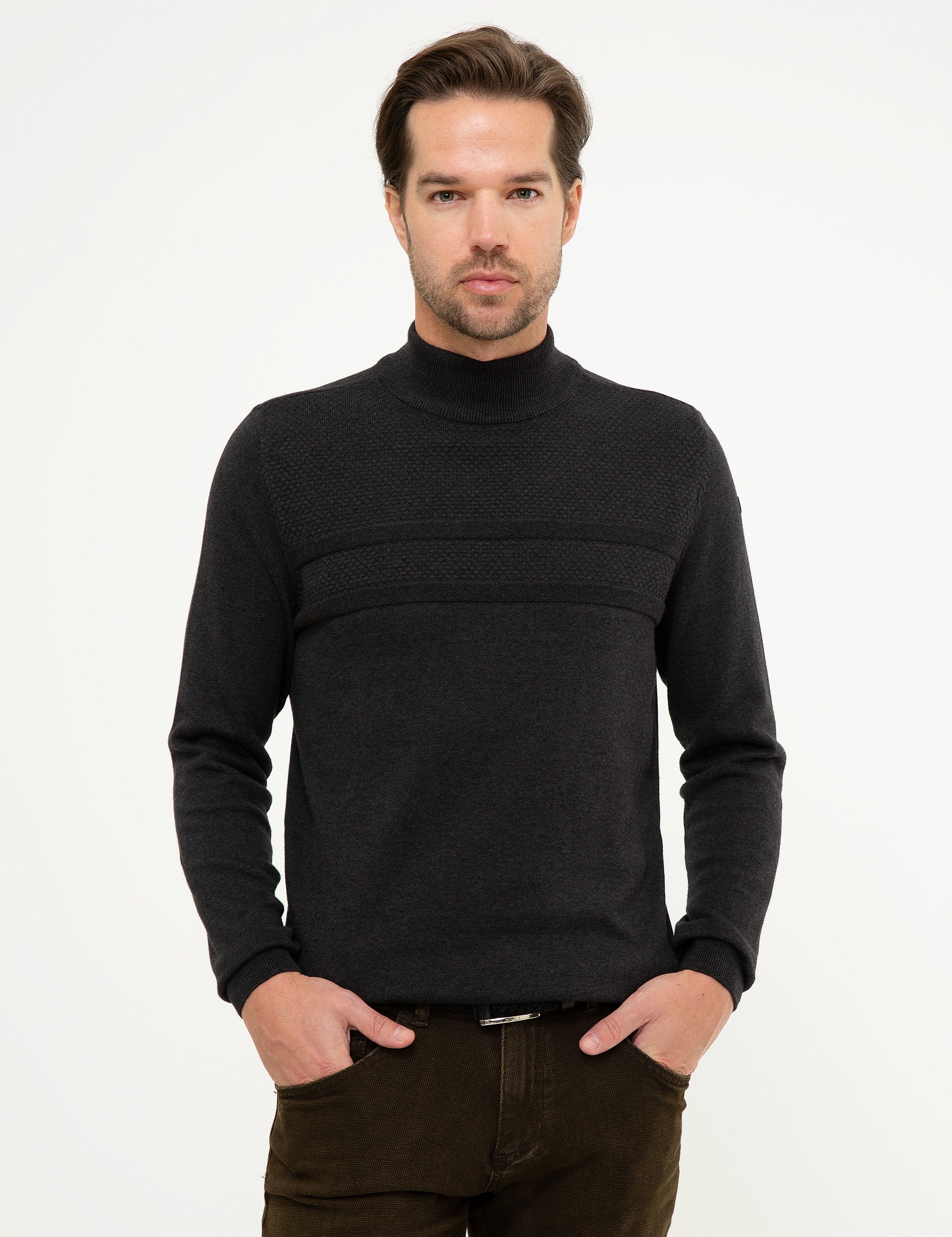 Antrasit Melanj Slim Fit Kazak - Image 1