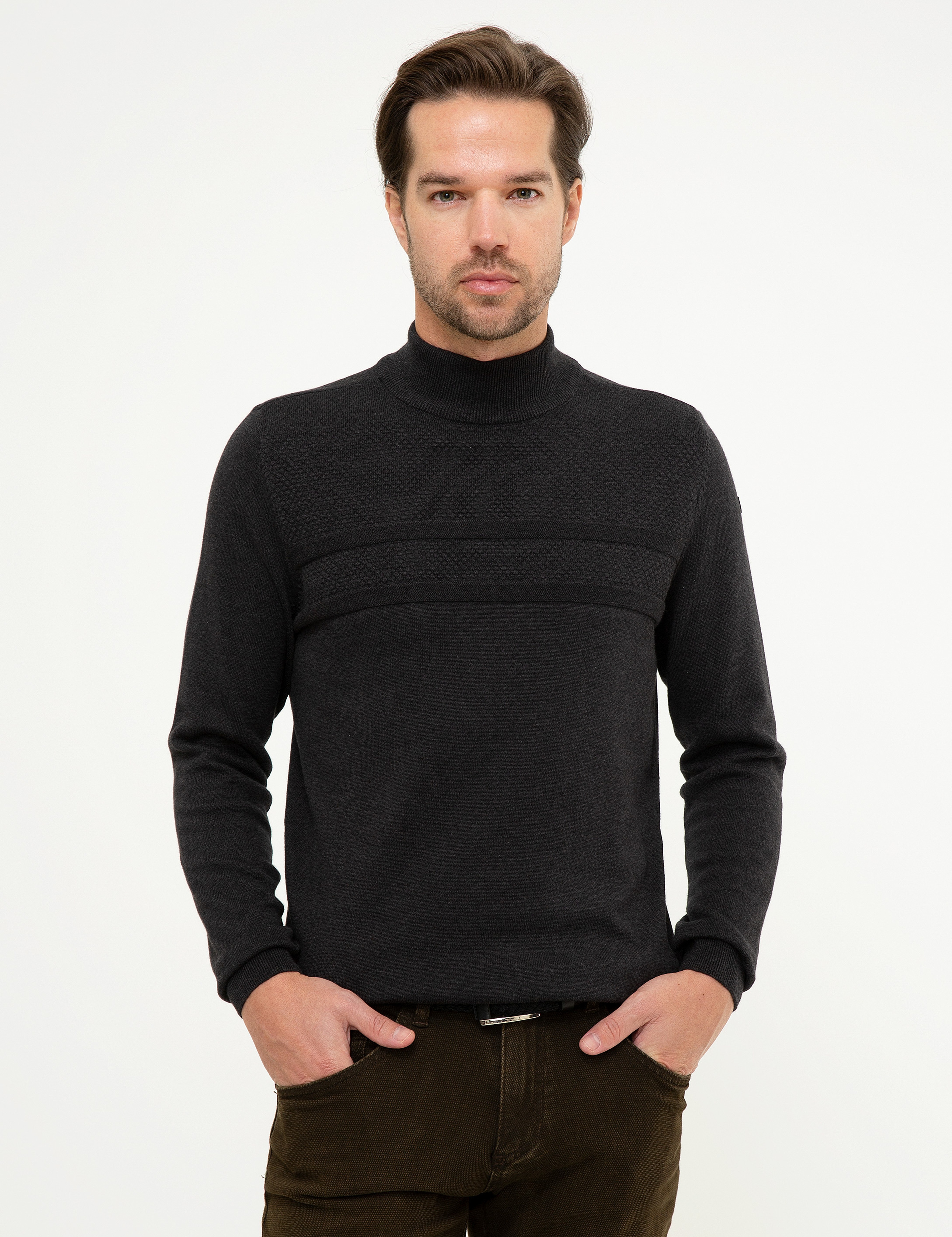 Antrasit Melanj Slim Fit Kazak