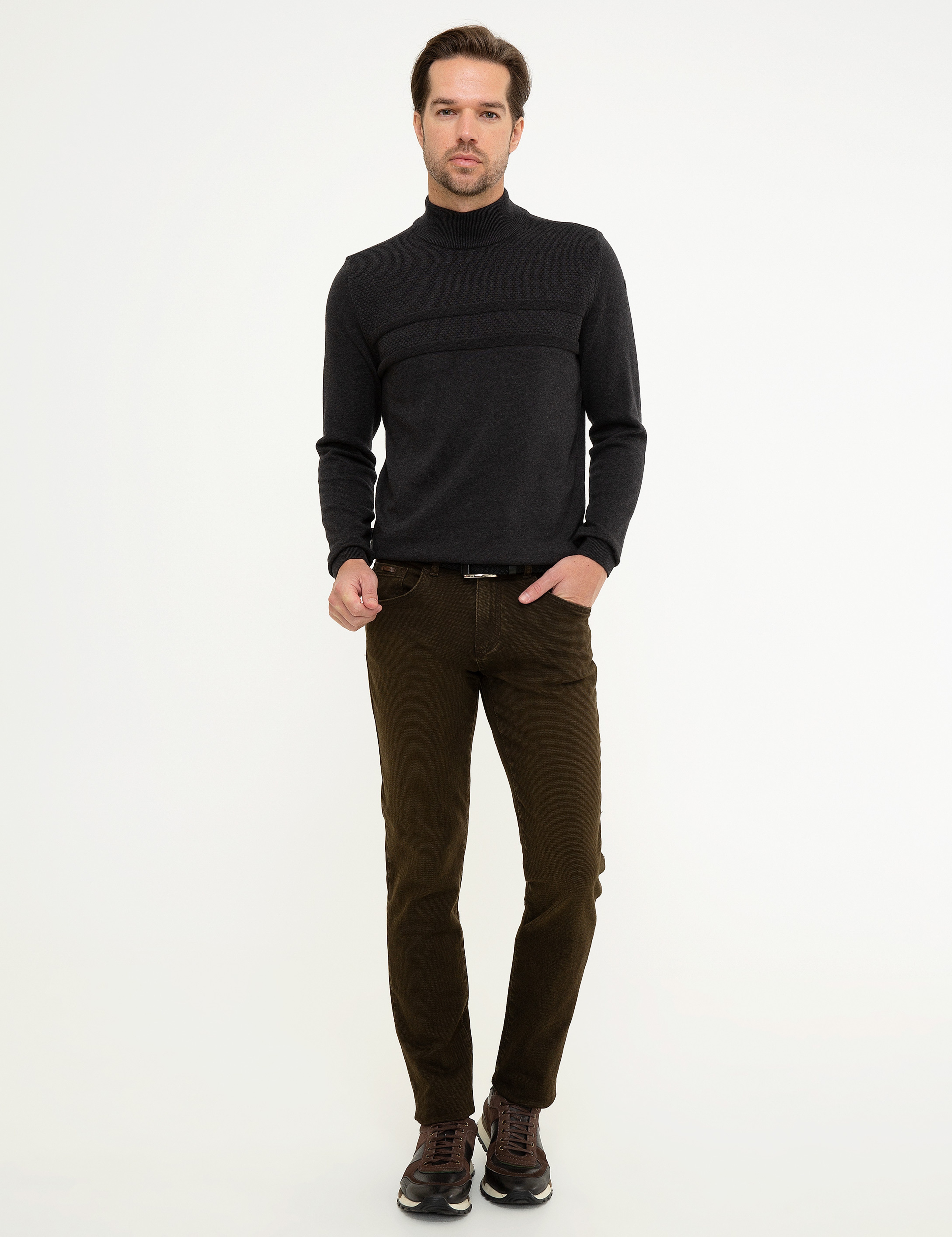Antrasit Melanj Slim Fit Kazak - Image 5