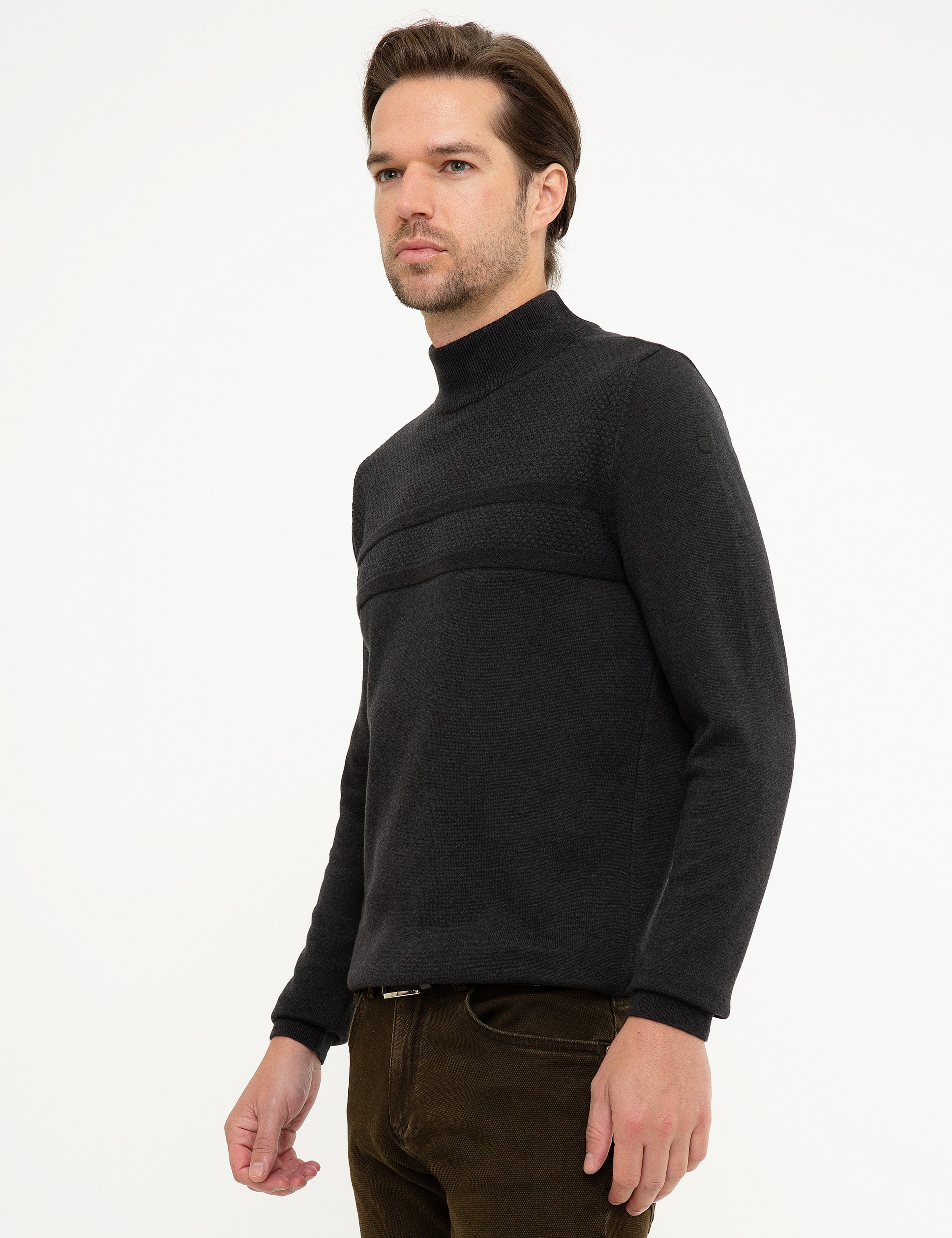 Antrasit Melanj Slim Fit Kazak - Image 3