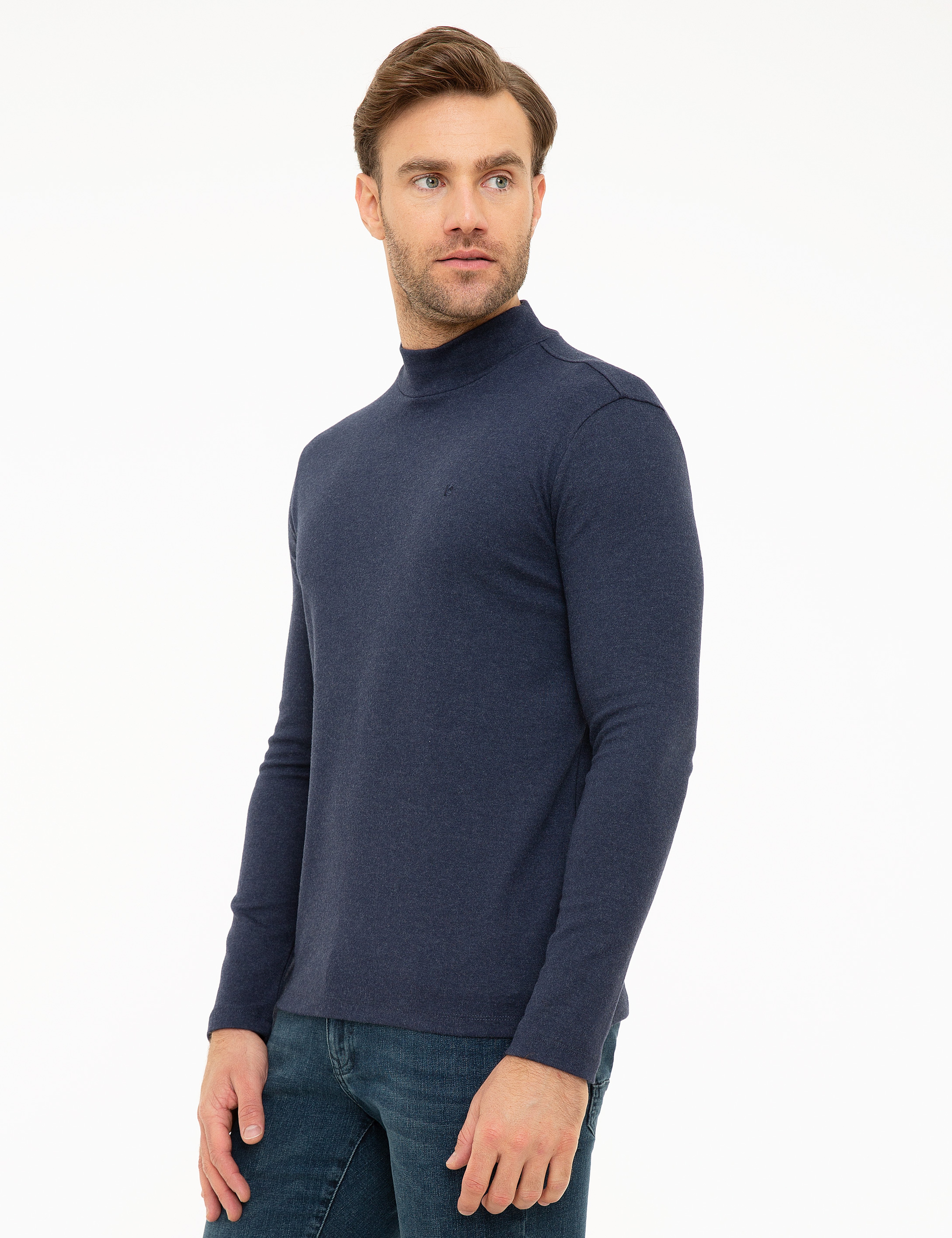 Lacivert Slim Fit Yarım Balıkçı Yaka Sweatshirt - Image 3