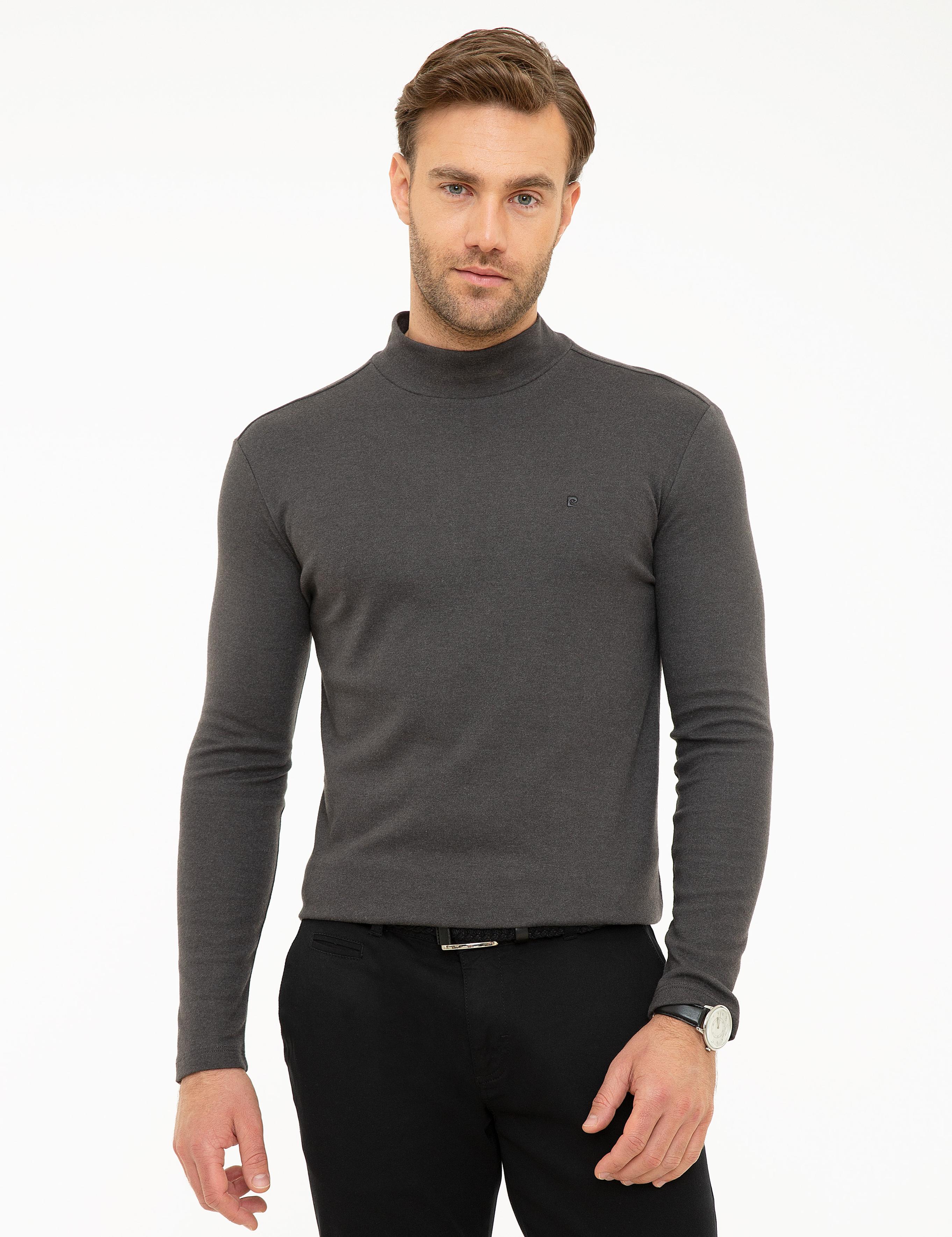 Antrasit Melanj Slim Fit Yarım Balıkçı Yaka Sweatshirt