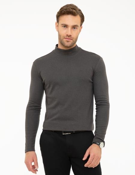 Antrasit Melanj Slim Fit Yarım Balıkçı Yaka Sweatshirt - 50218006015