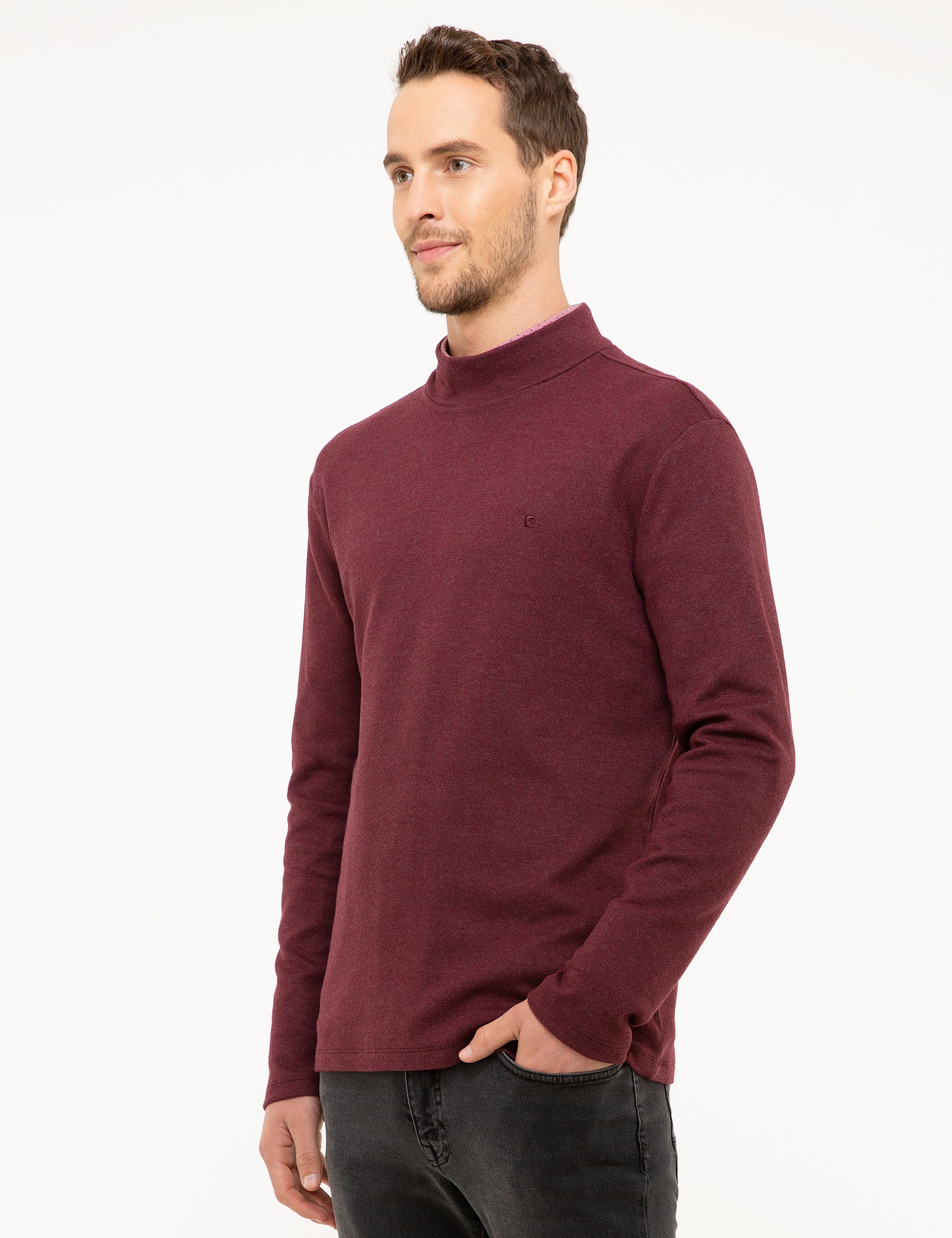 Bordo Slim Fit Yarım Balıkçı Yaka Sweatshirt - Image 3