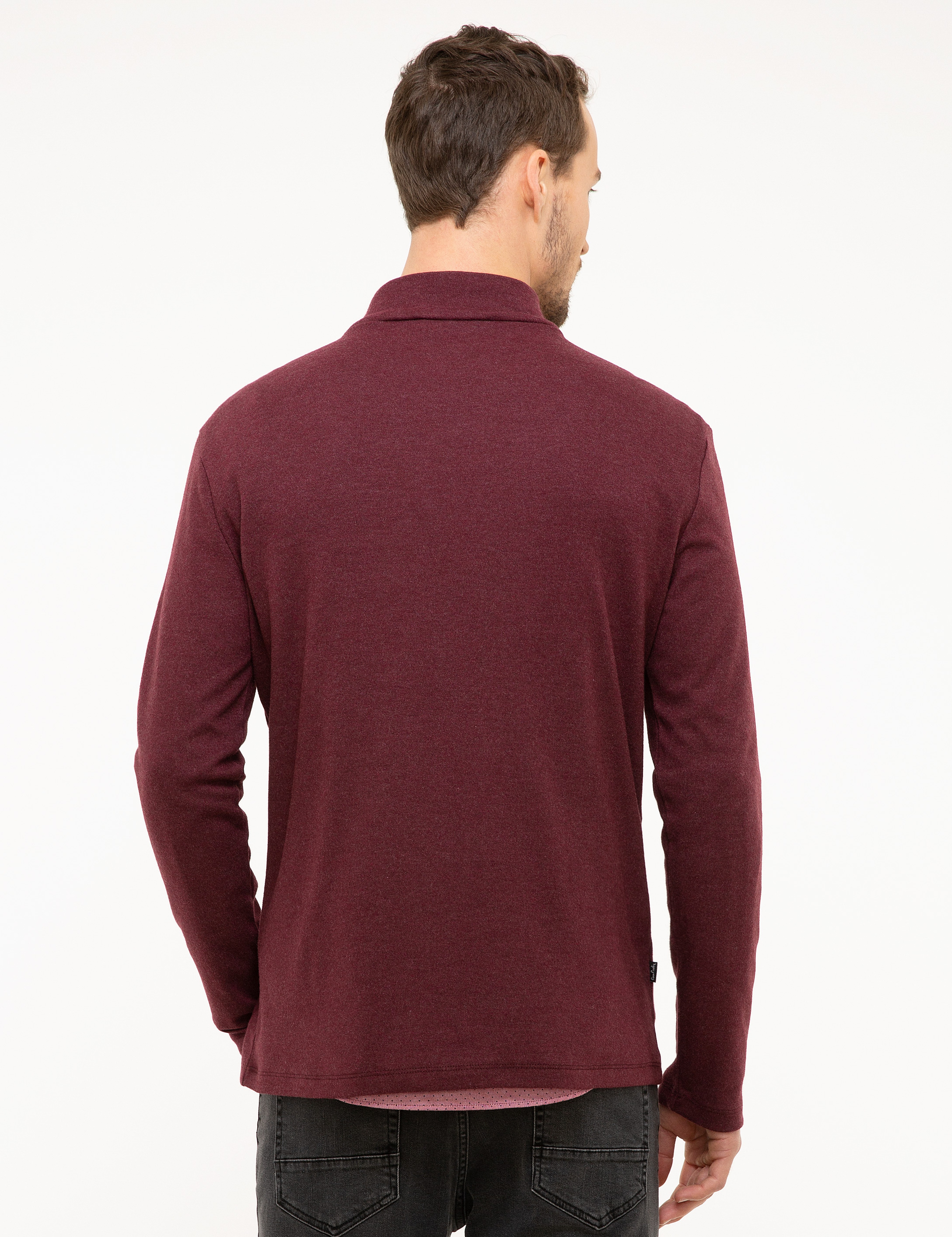 Bordo Slim Fit Yarım Balıkçı Yaka Sweatshirt - Image 4