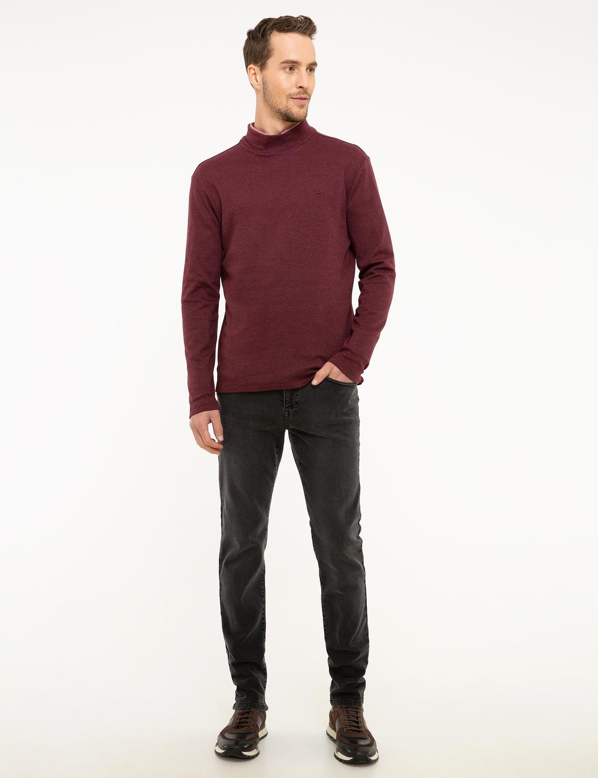 Bordo Slim Fit Yarım Balıkçı Yaka Sweatshirt - 50218006019