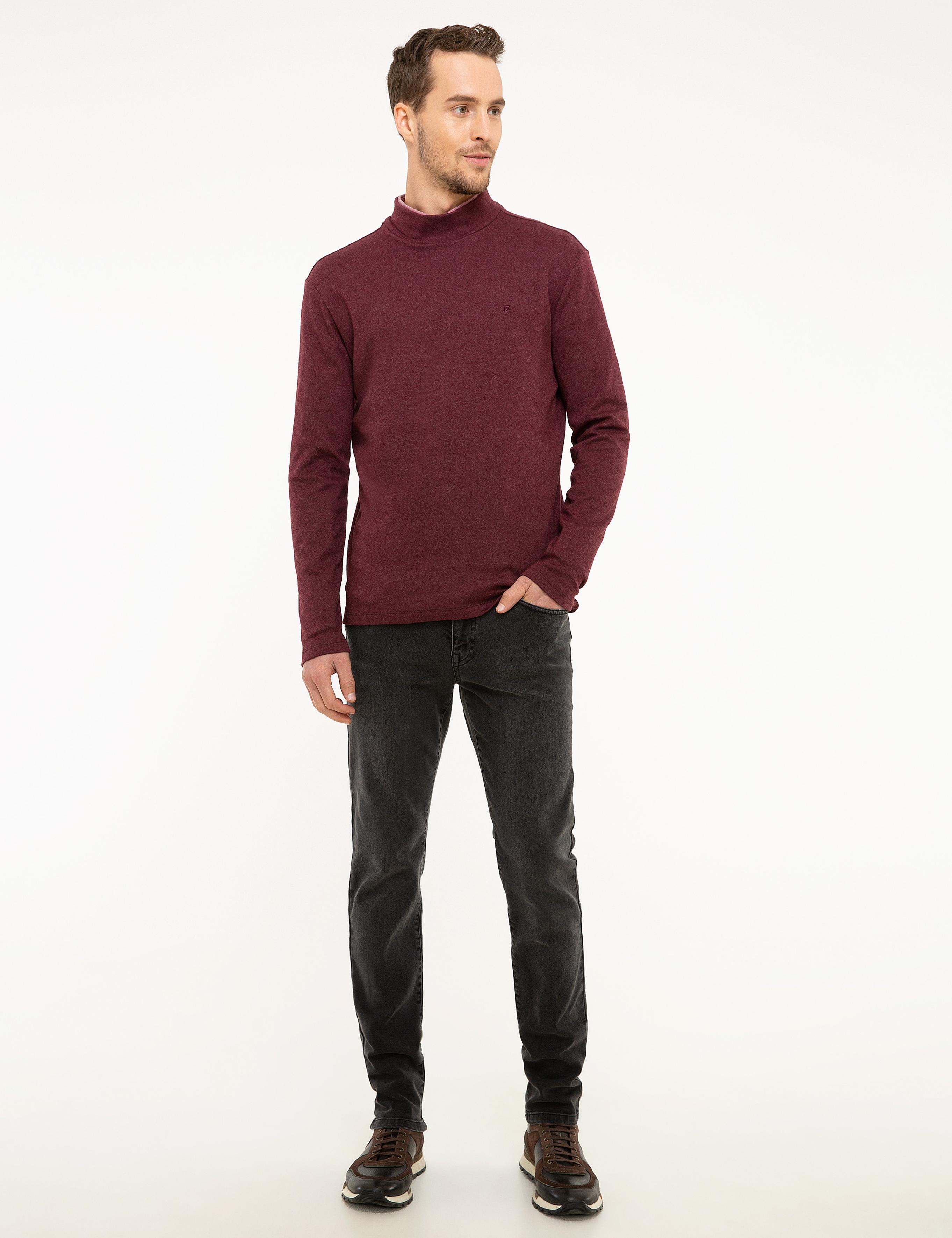 Bordo Slim Fit Yarım Balıkçı Yaka Sweatshirt