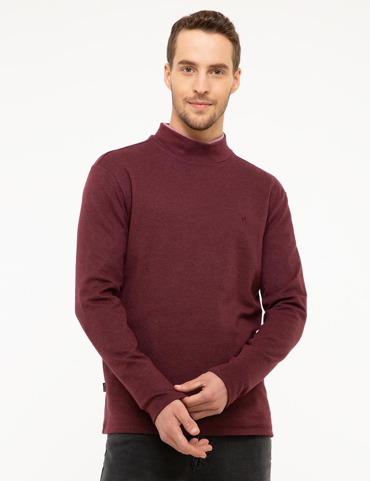 Bordo Slim Fit Yarım Balıkçı Yaka Sweatshirt - 50218006019