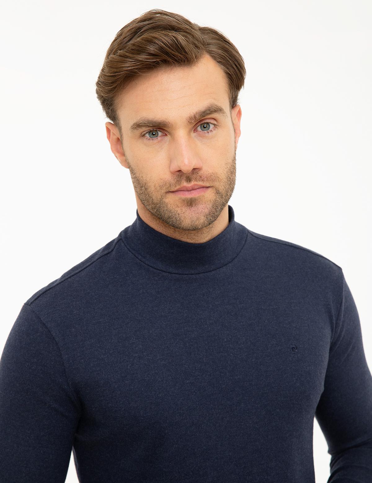 Lacivert Slim Fit Yarım Balıkçı Yaka Sweatshirt