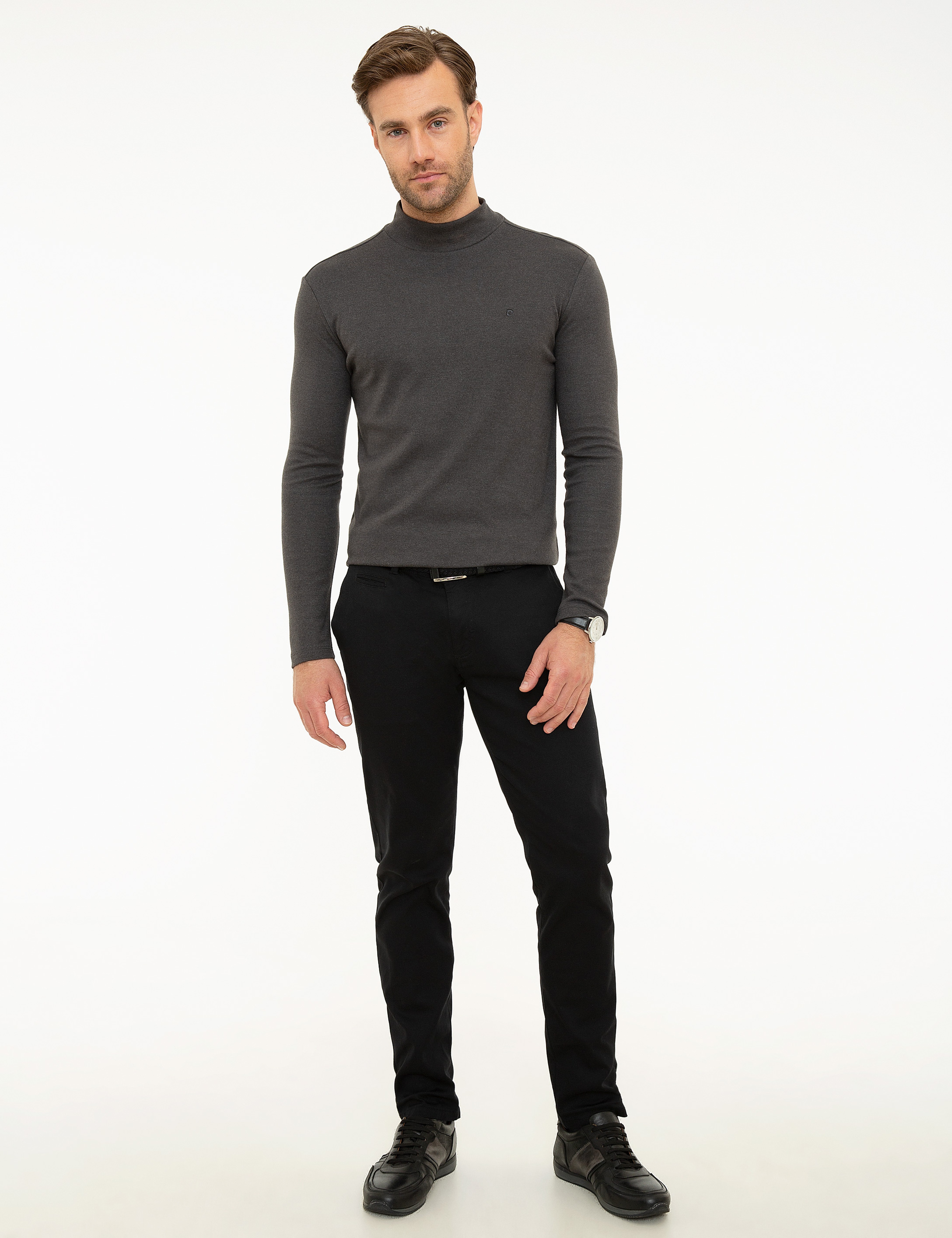 Antrasit Melanj Slim Fit Yarım Balıkçı Yaka Sweatshirt