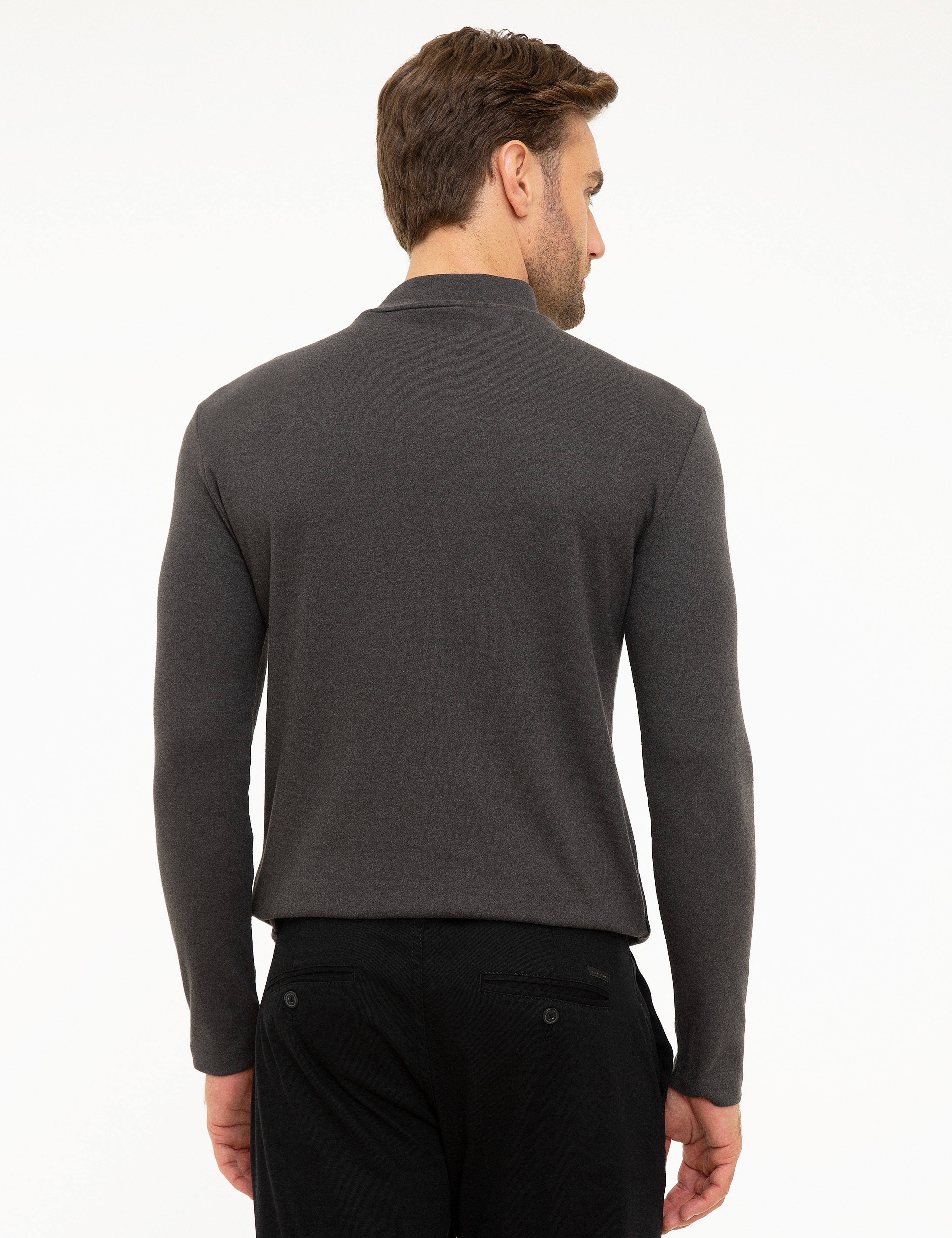 Antrasit Melanj Slim Fit Yarım Balıkçı Yaka Sweatshirt - Image 4
