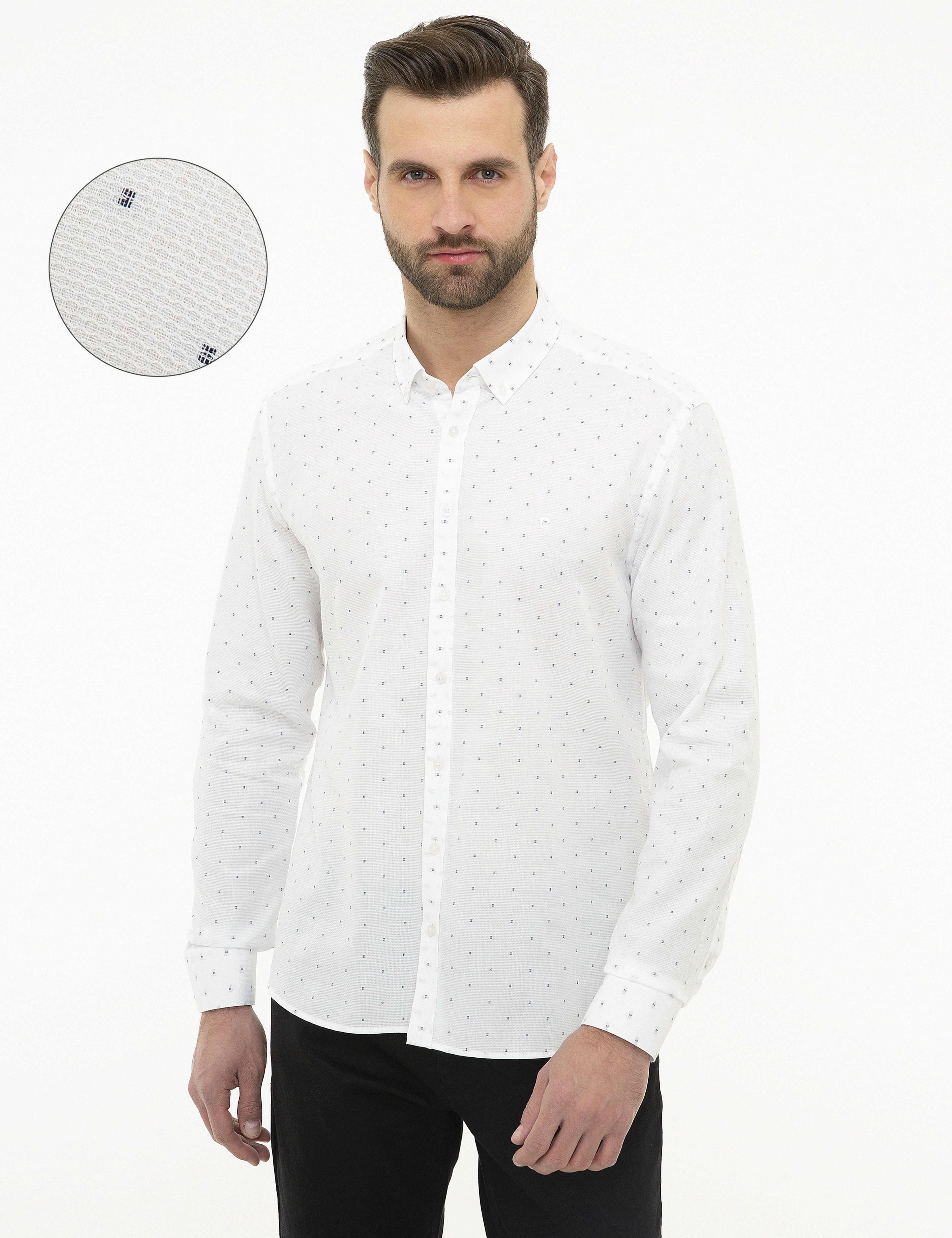 Lacivert Slim Fit Uzun Kollu Gömlek - Image 1