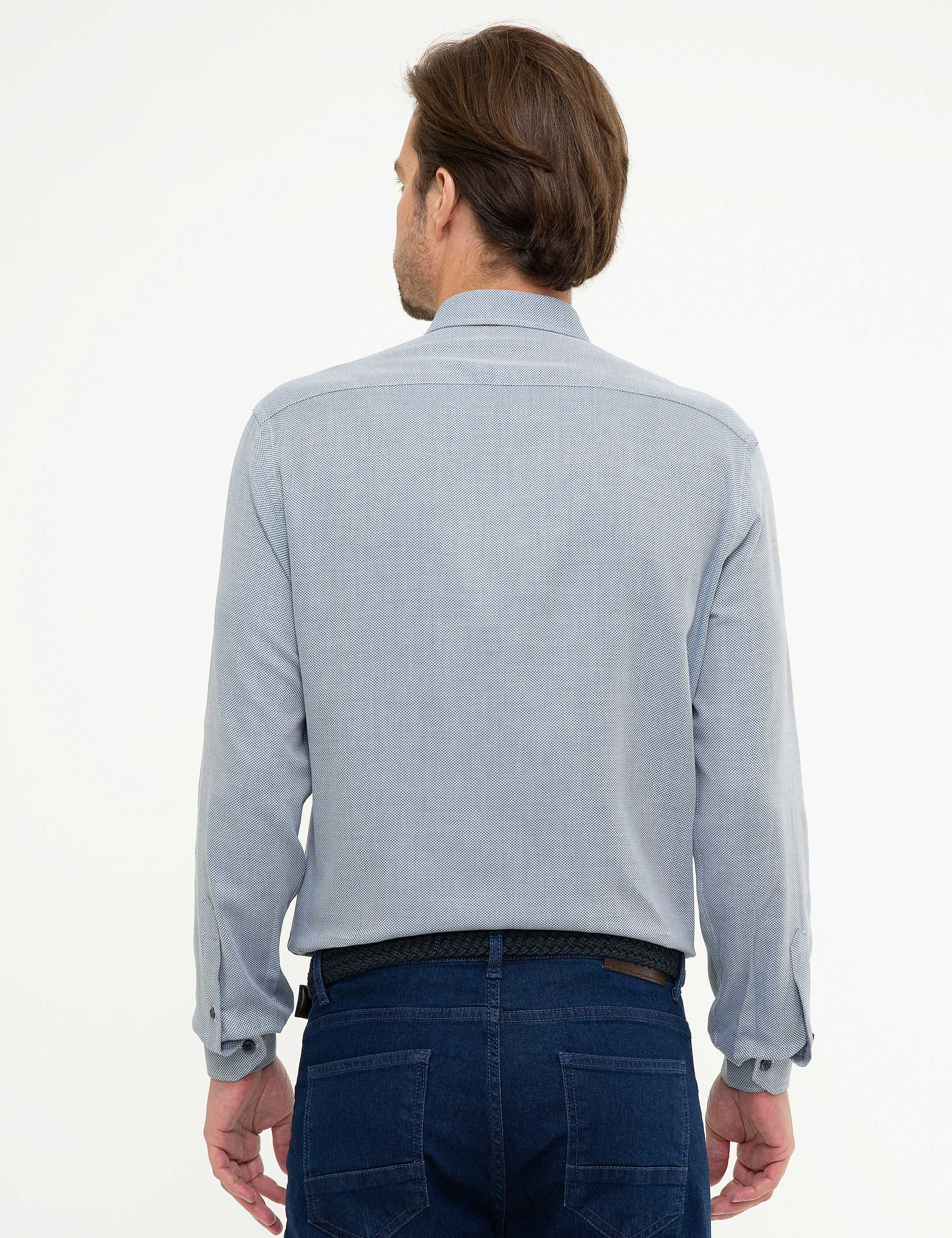 Lacivert Slim Fit Uzun Kollu Gömlek
