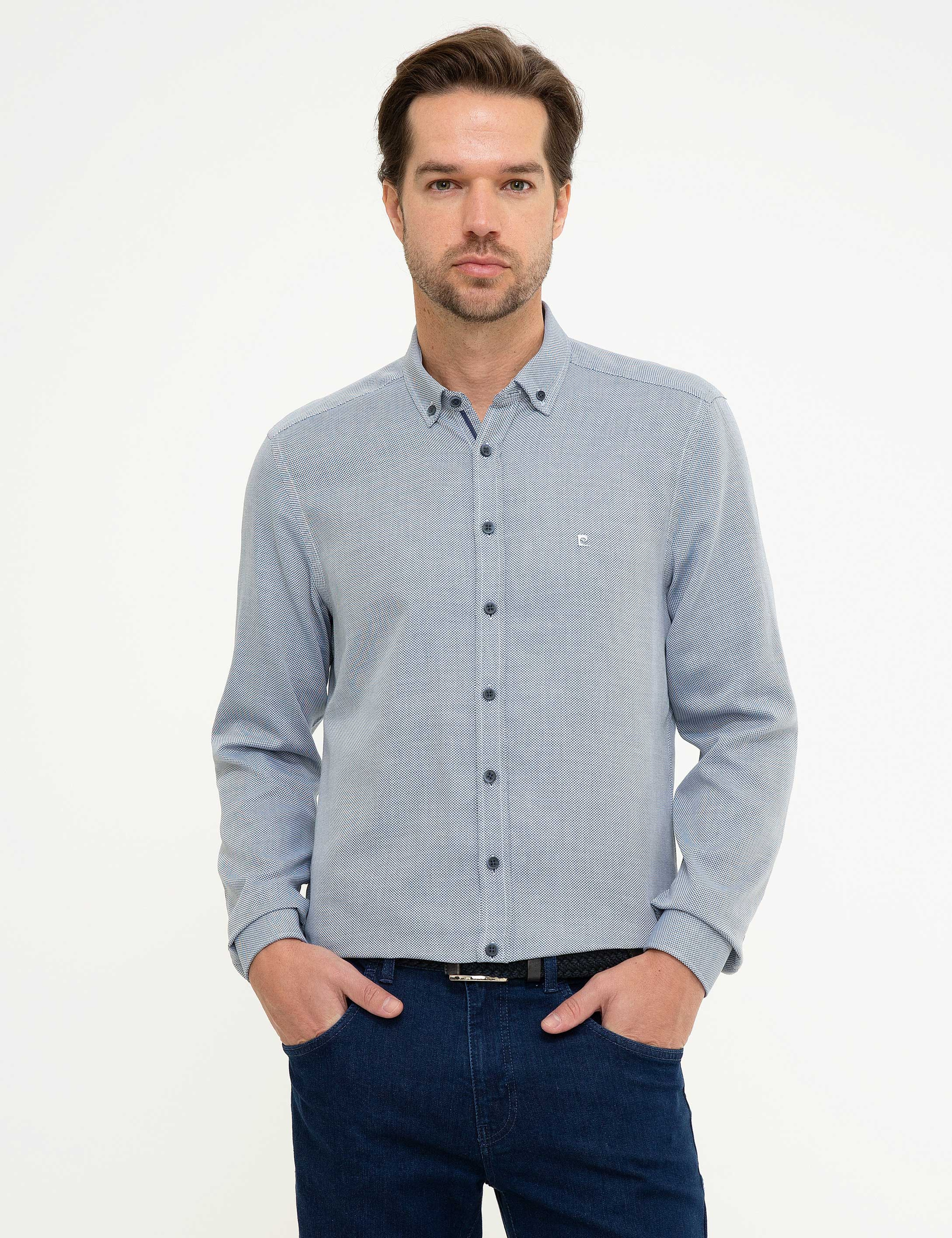 Lacivert Slim Fit Uzun Kollu Gömlek - Image 2