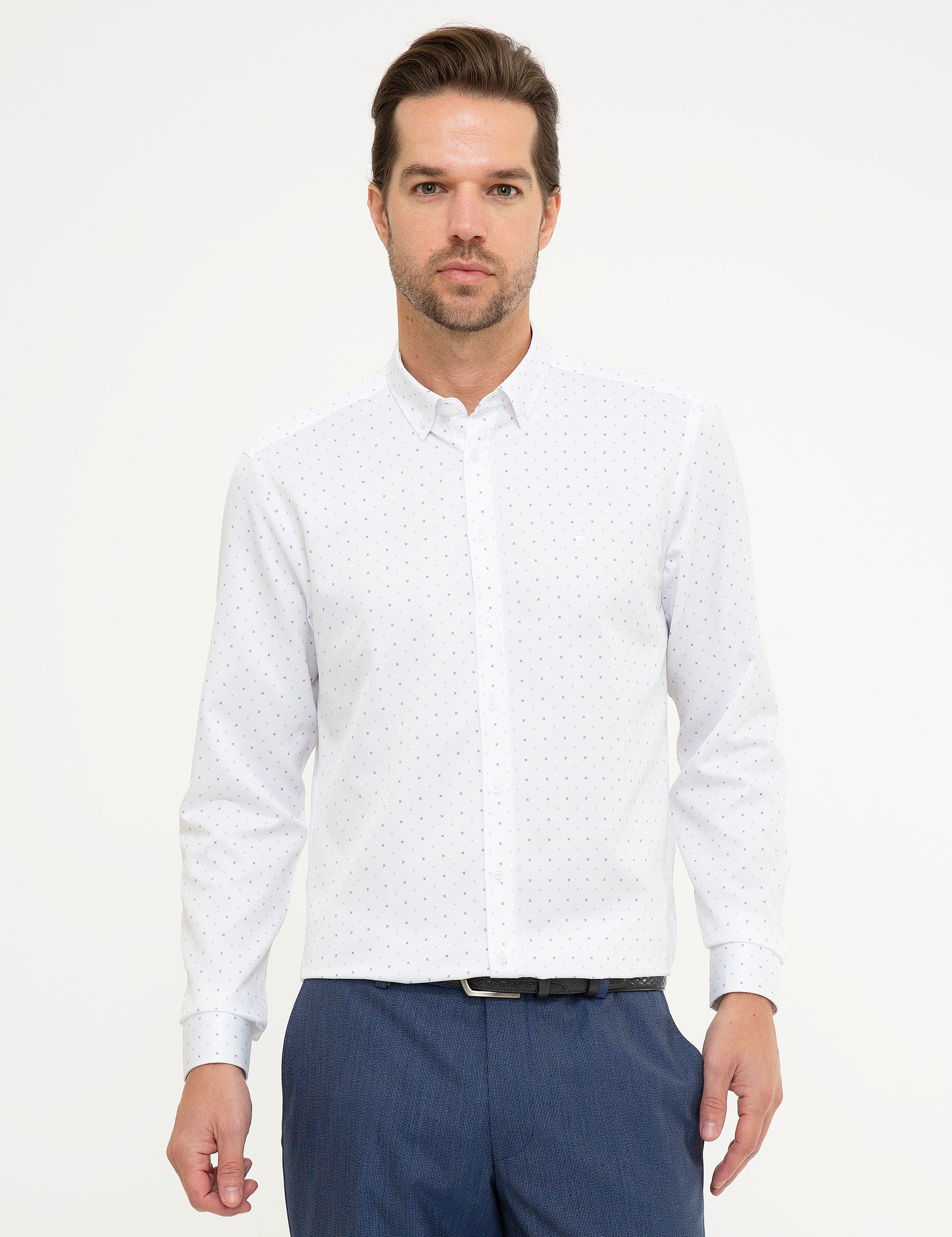 Lacivert Slim Fit Uzun Kollu Gömlek - Image 1