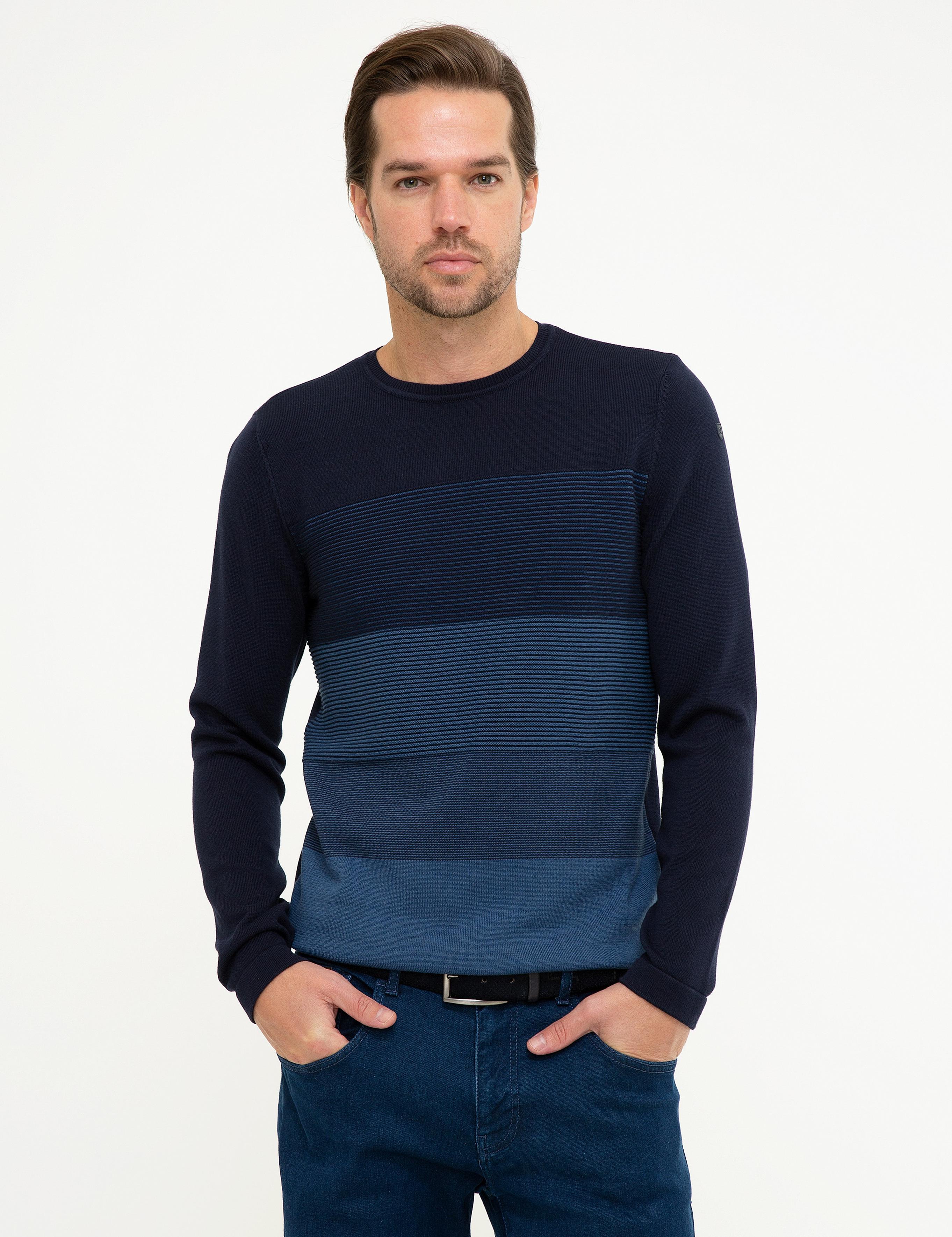 Koyu Lacivert Slim Fit Bisiklet Yaka Triko Kazak