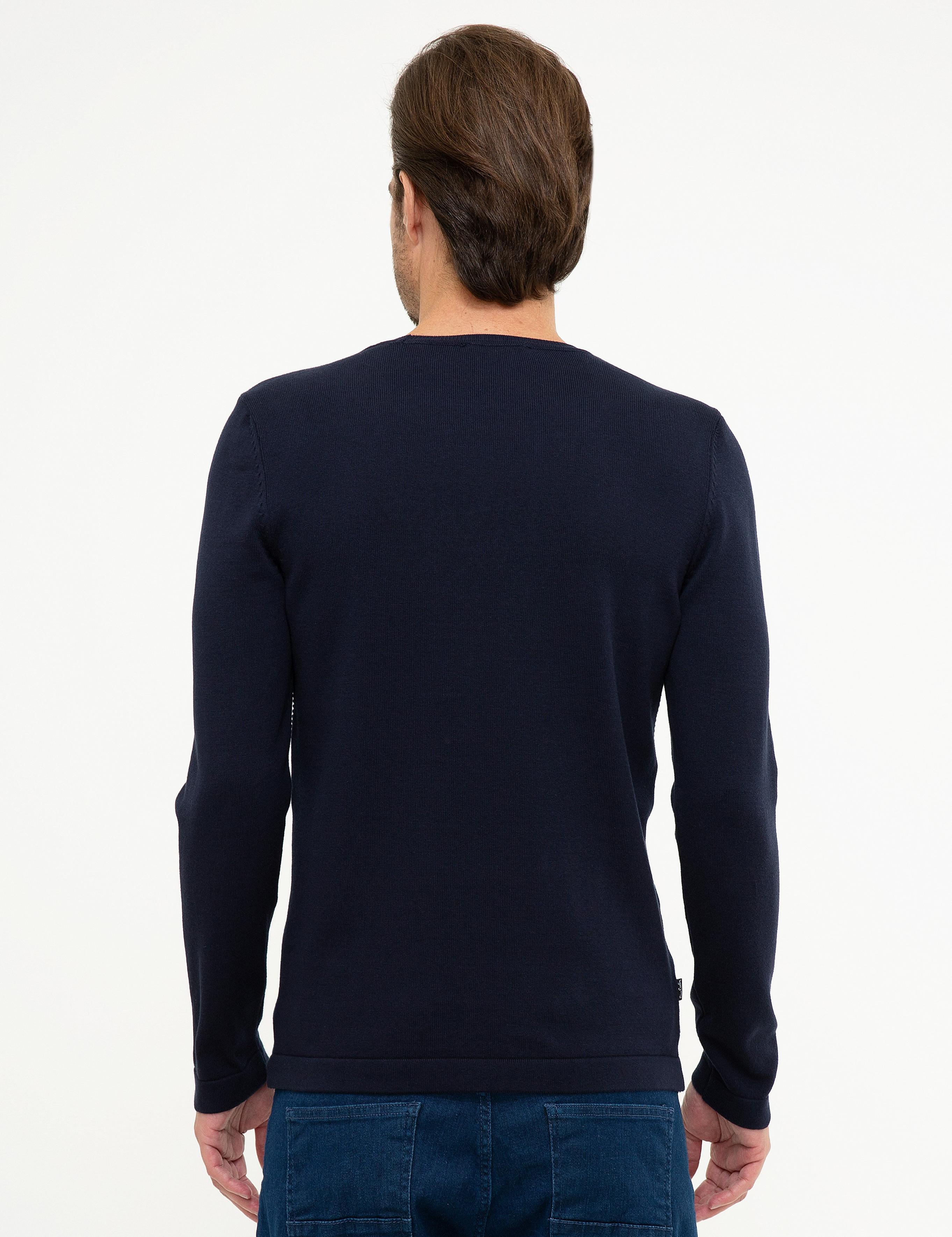 Koyu Lacivert Slim Fit Bisiklet Yaka Triko Kazak