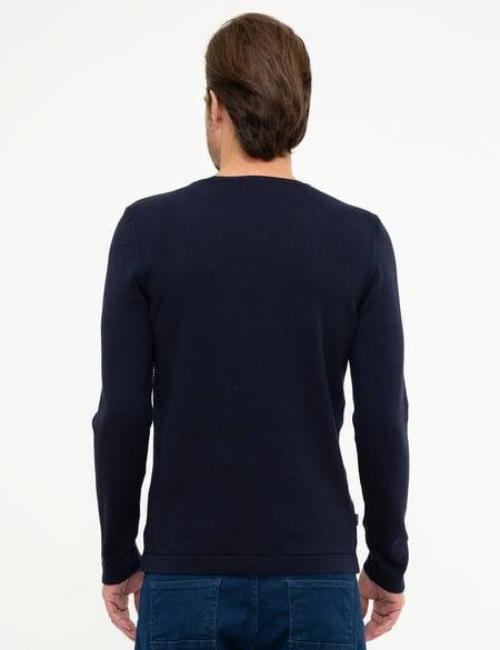 Koyu Lacivert Slim Fit Bisiklet Yaka Triko Kazak - 50216774003