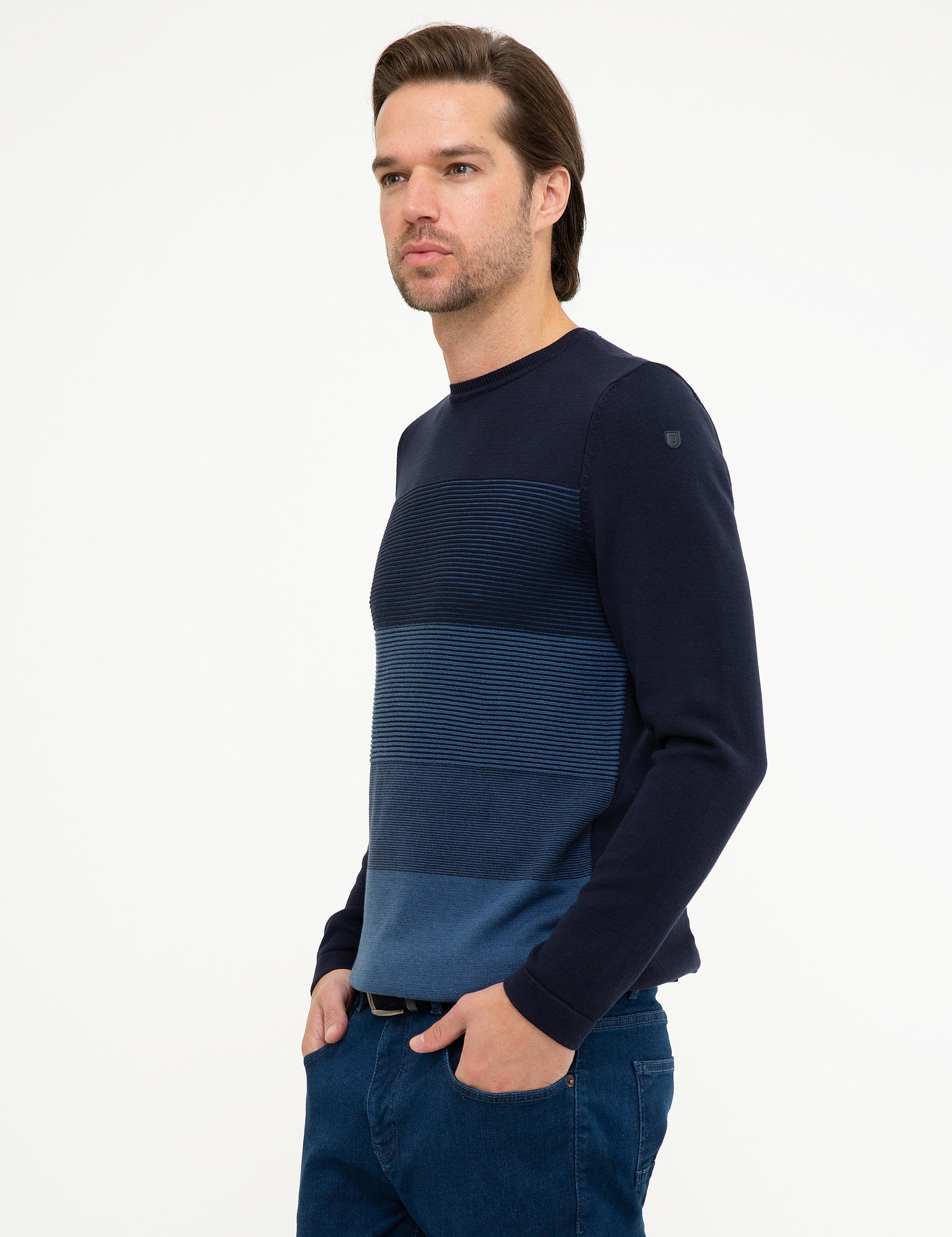 Koyu Lacivert Slim Fit Bisiklet Yaka Triko Kazak