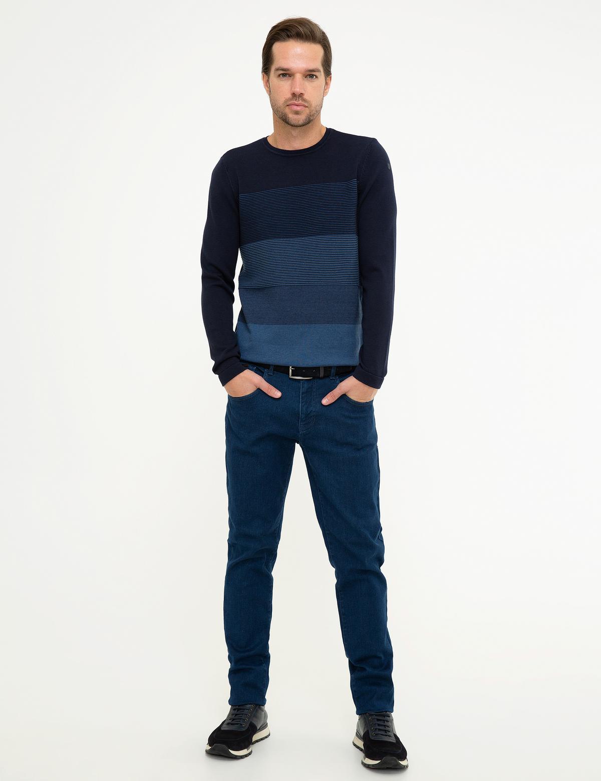 Koyu Lacivert Slim Fit Bisiklet Yaka Triko Kazak - 50216774003