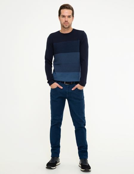Koyu Lacivert Slim Fit Bisiklet Yaka Triko Kazak - 50216774003