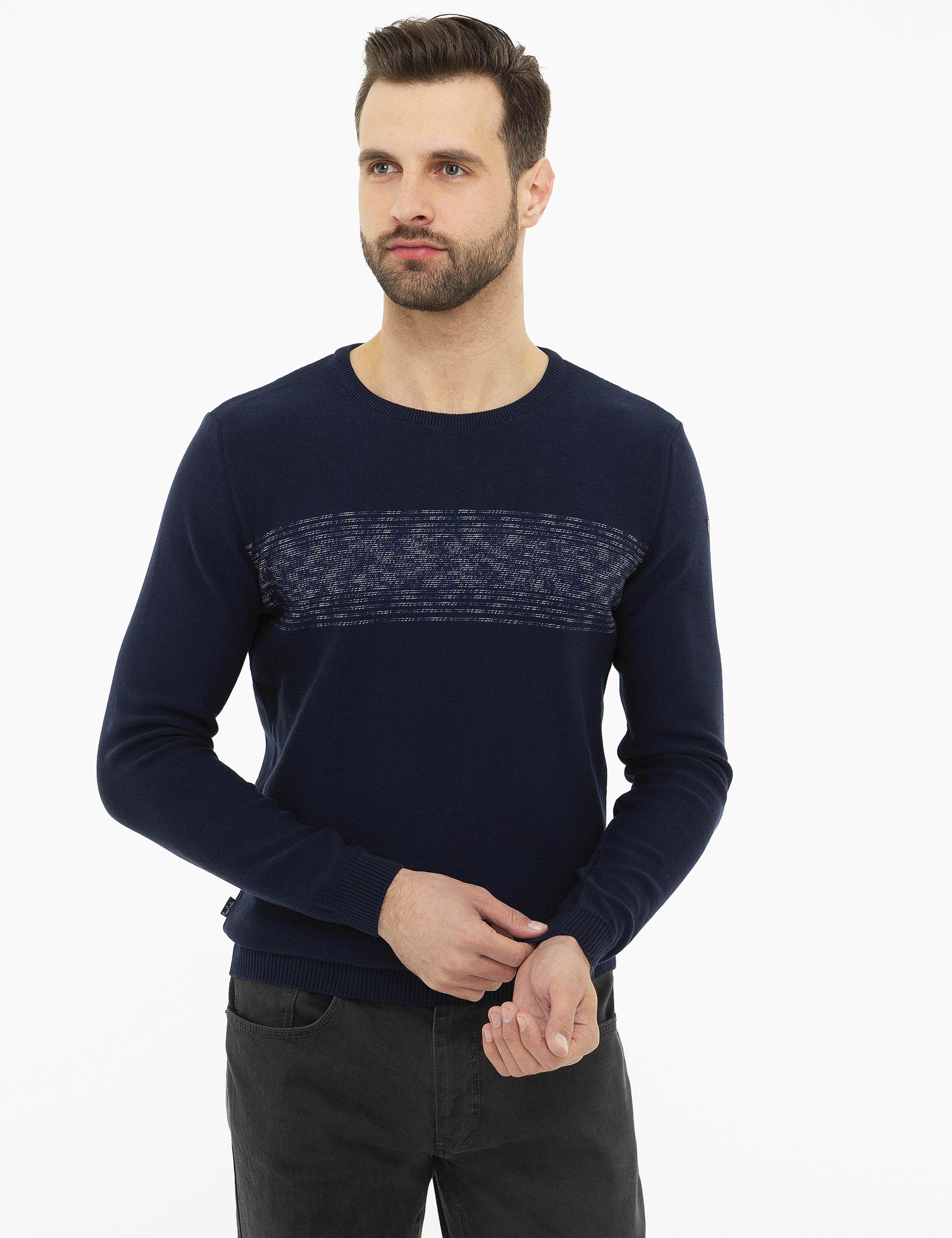 Lacivert Slim Fit Triko Kazak - Image 1