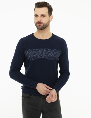 Lacivert Slim Fit Triko Kazak