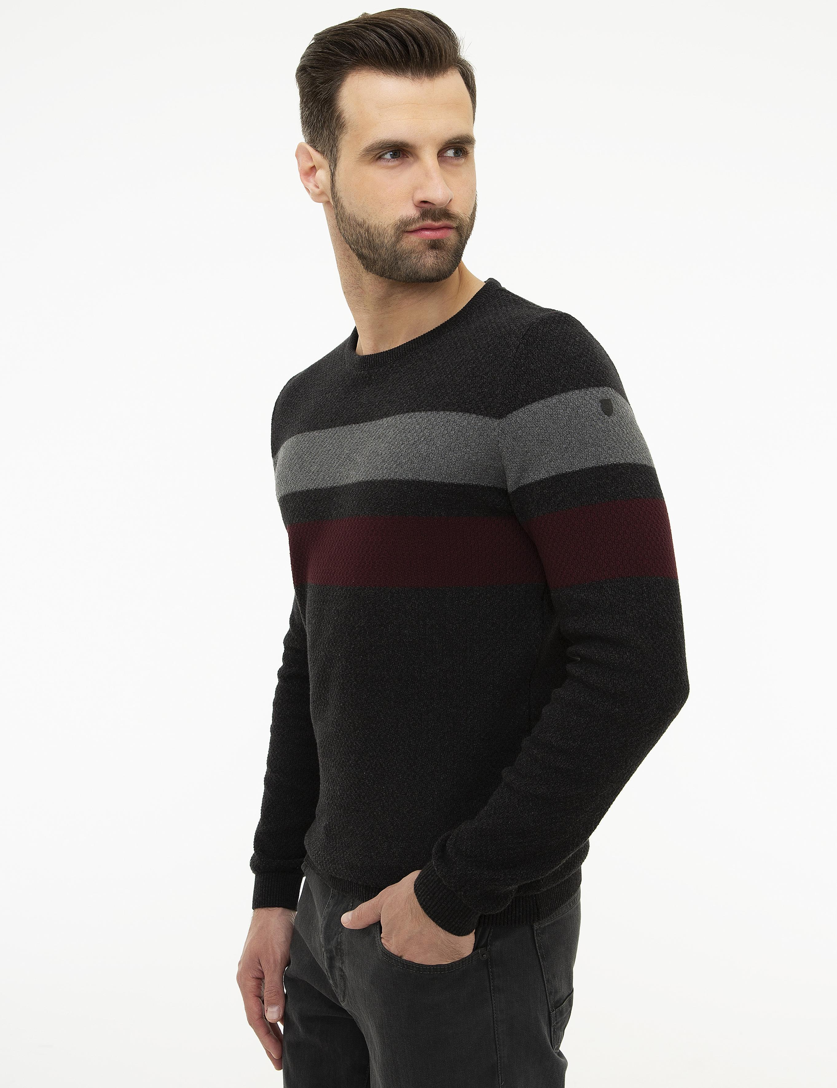 Antrasit Melanj Slim Fit Triko Kazak