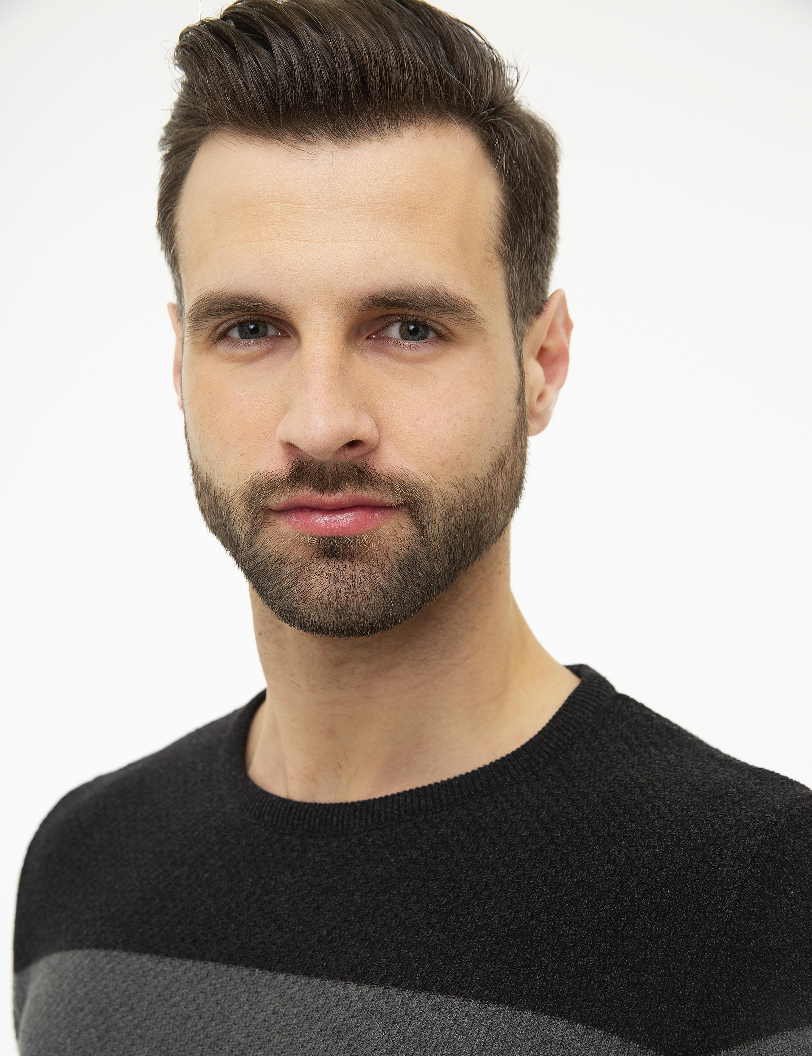 Antrasit Melanj Slim Fit Triko Kazak