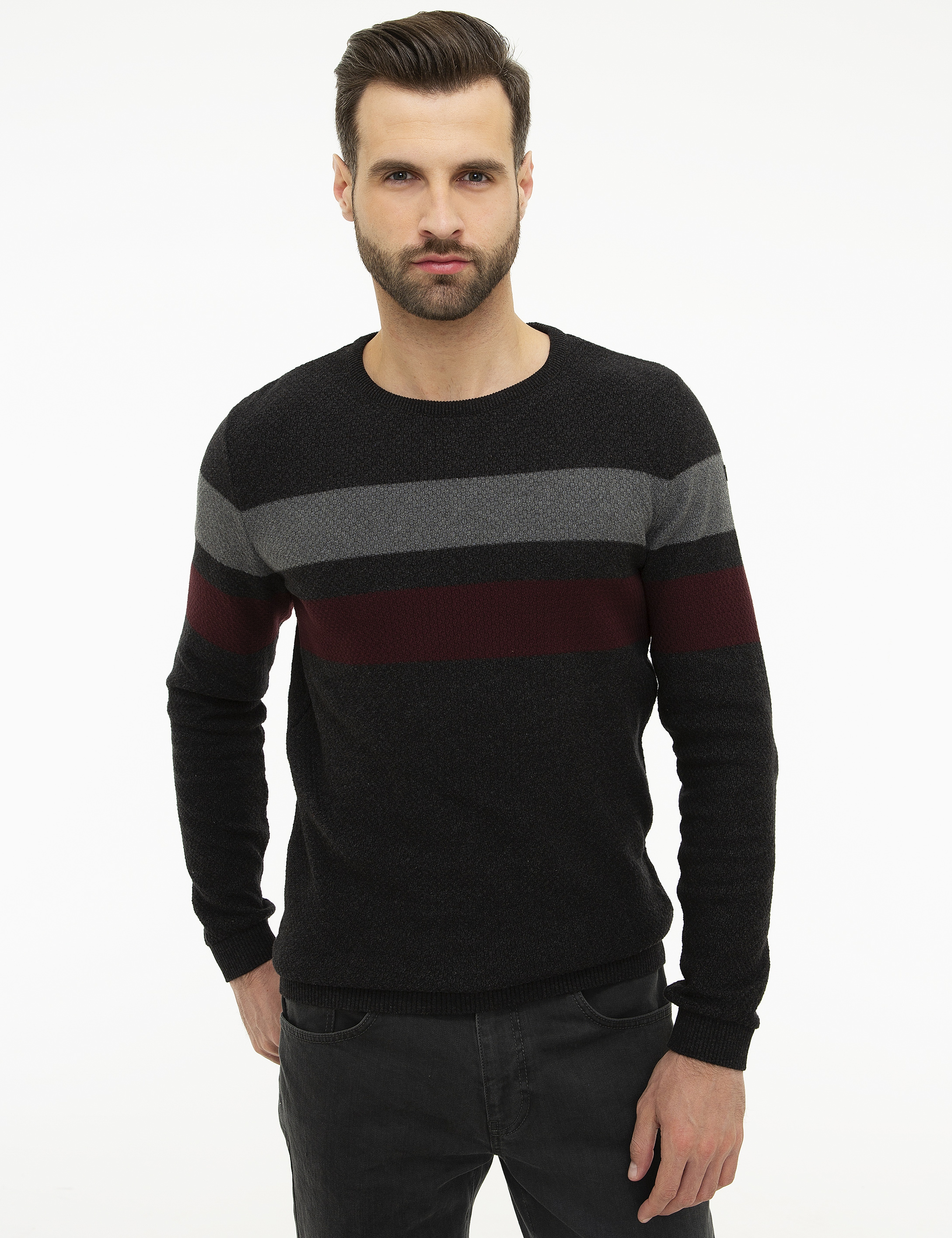 Antrasit Melanj Slim Fit Triko Kazak - Image 1