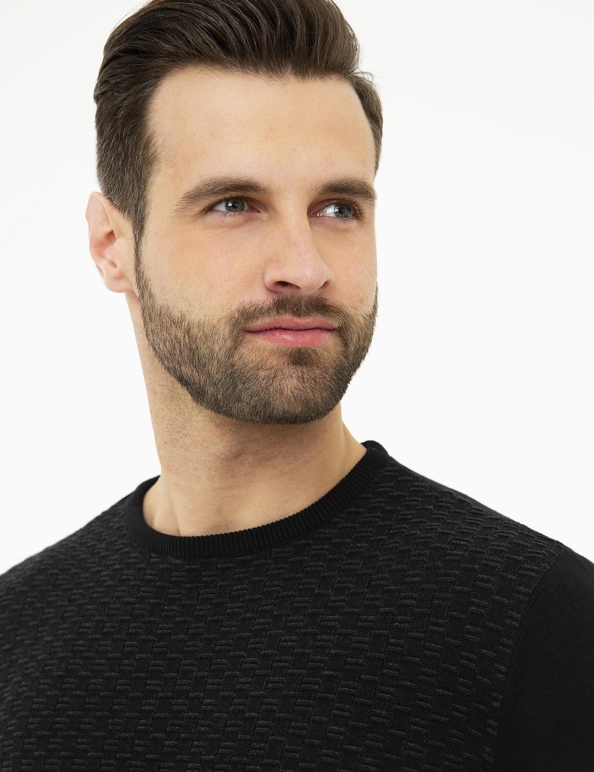 Siyah Slim Fit Triko Kazak