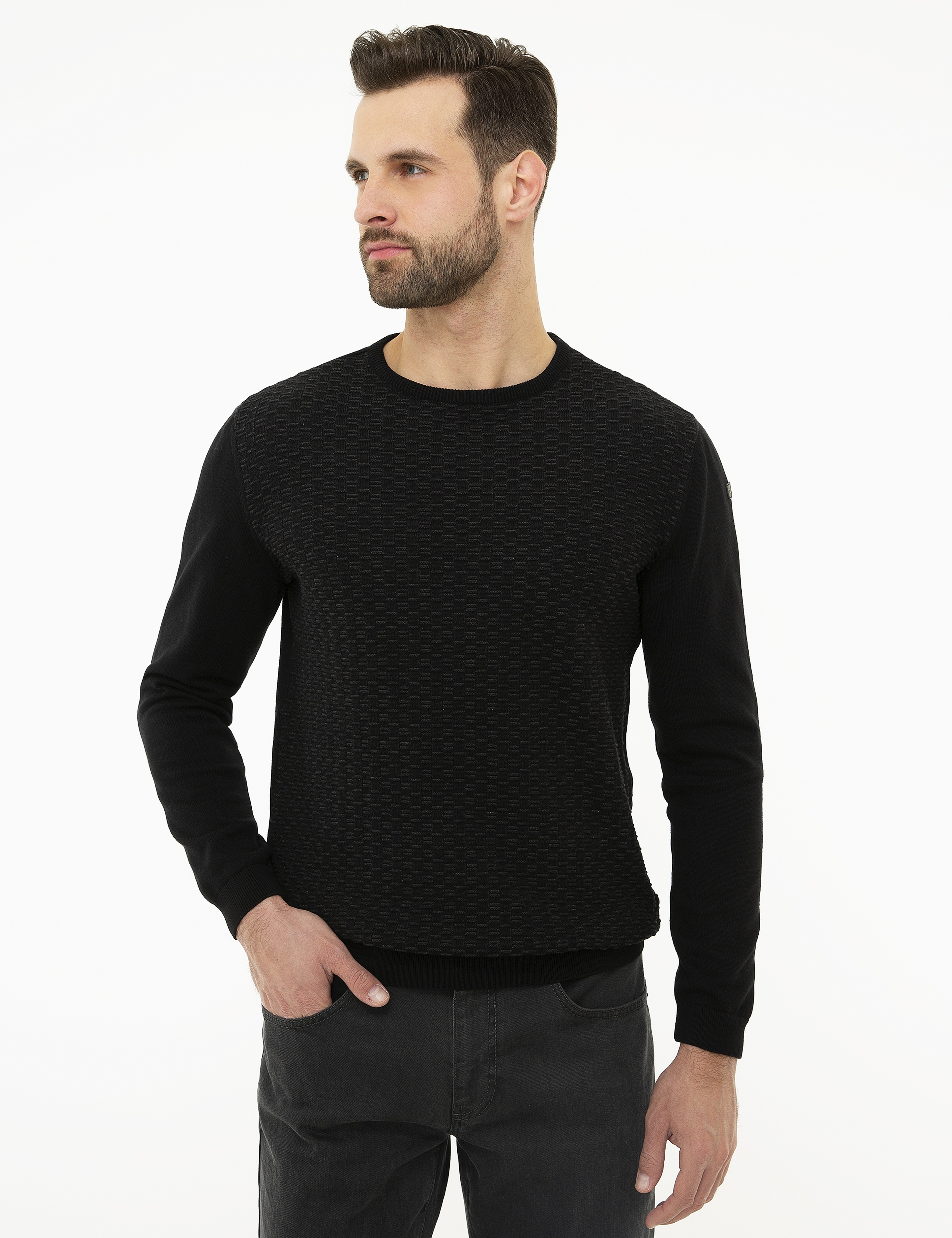 Siyah Slim Fit Triko Kazak - Image 2