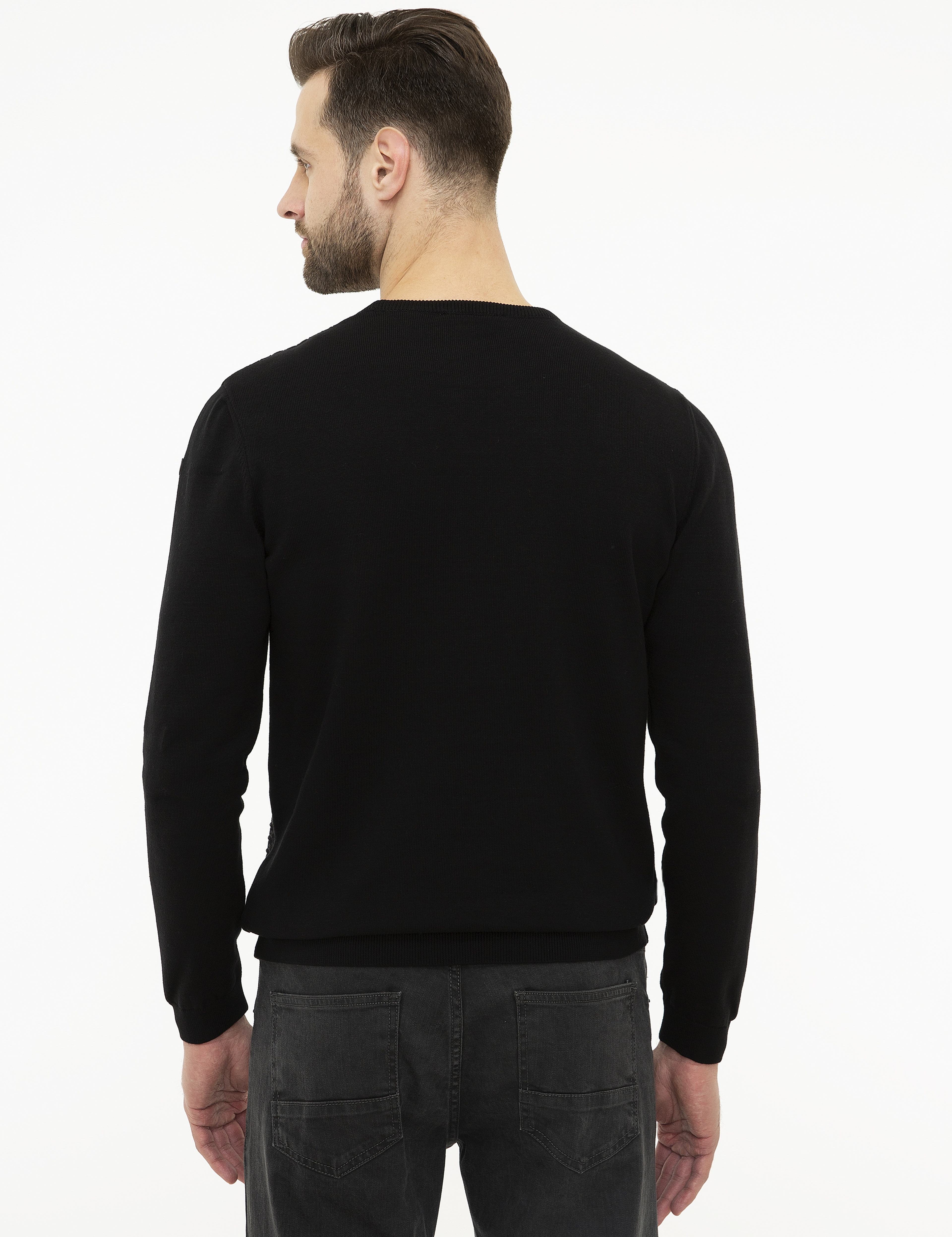 Siyah Slim Fit Triko Kazak - Image 4