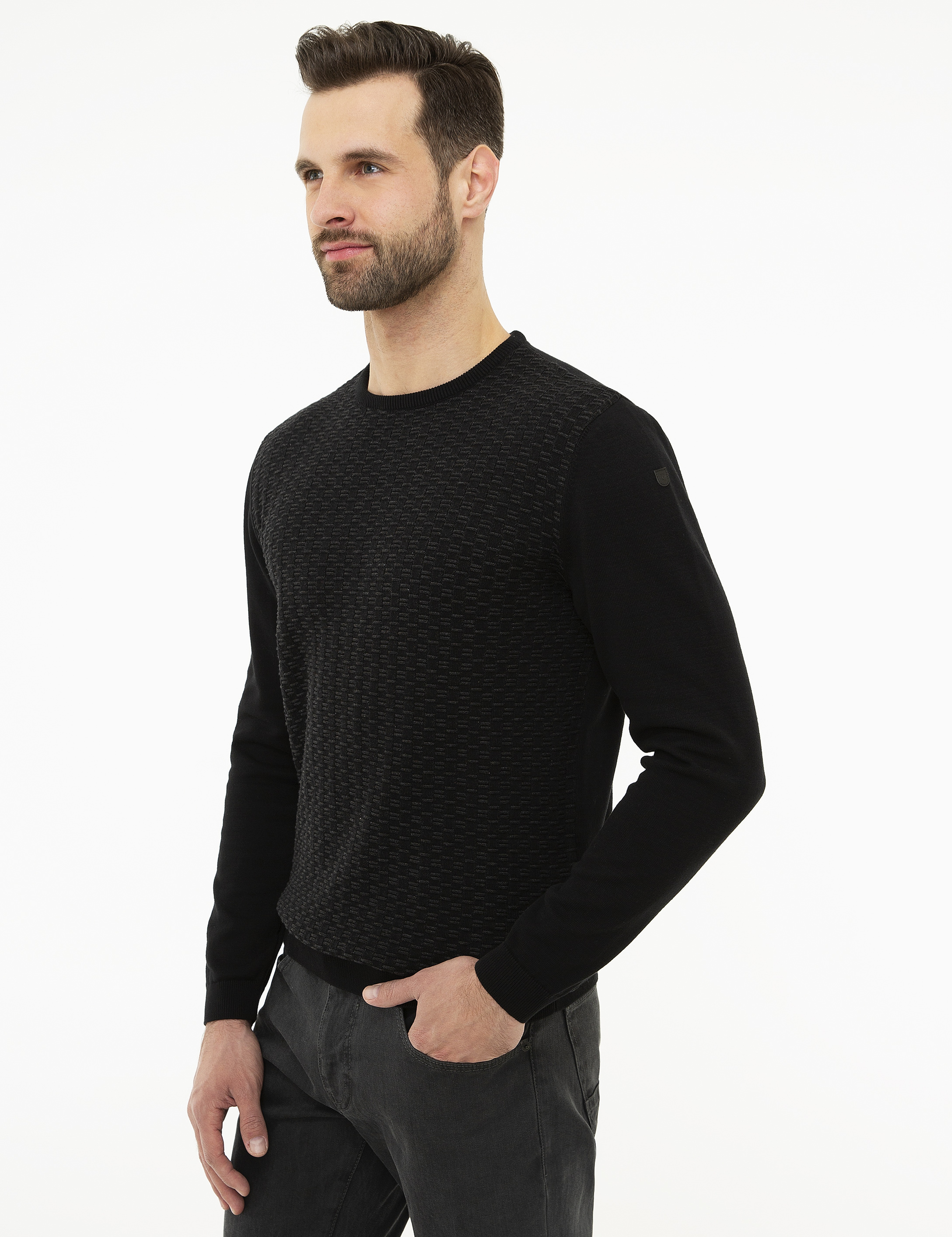 Siyah Slim Fit Triko Kazak - Image 3