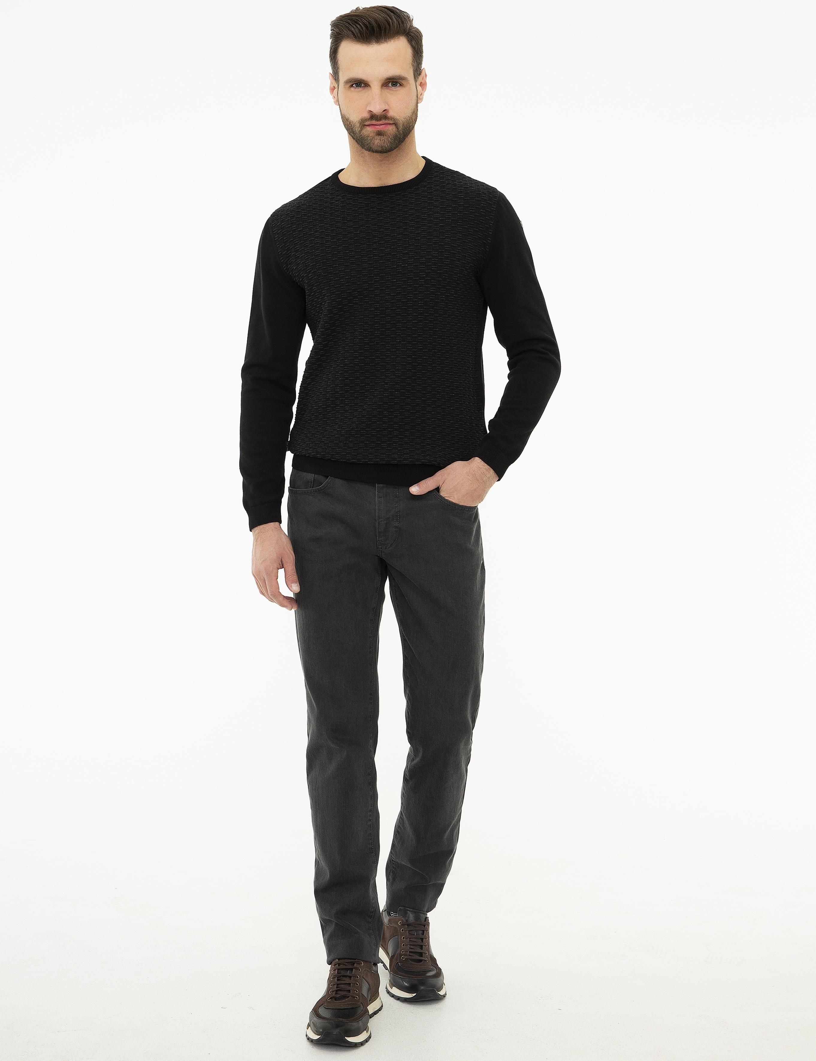 Siyah Slim Fit Triko Kazak