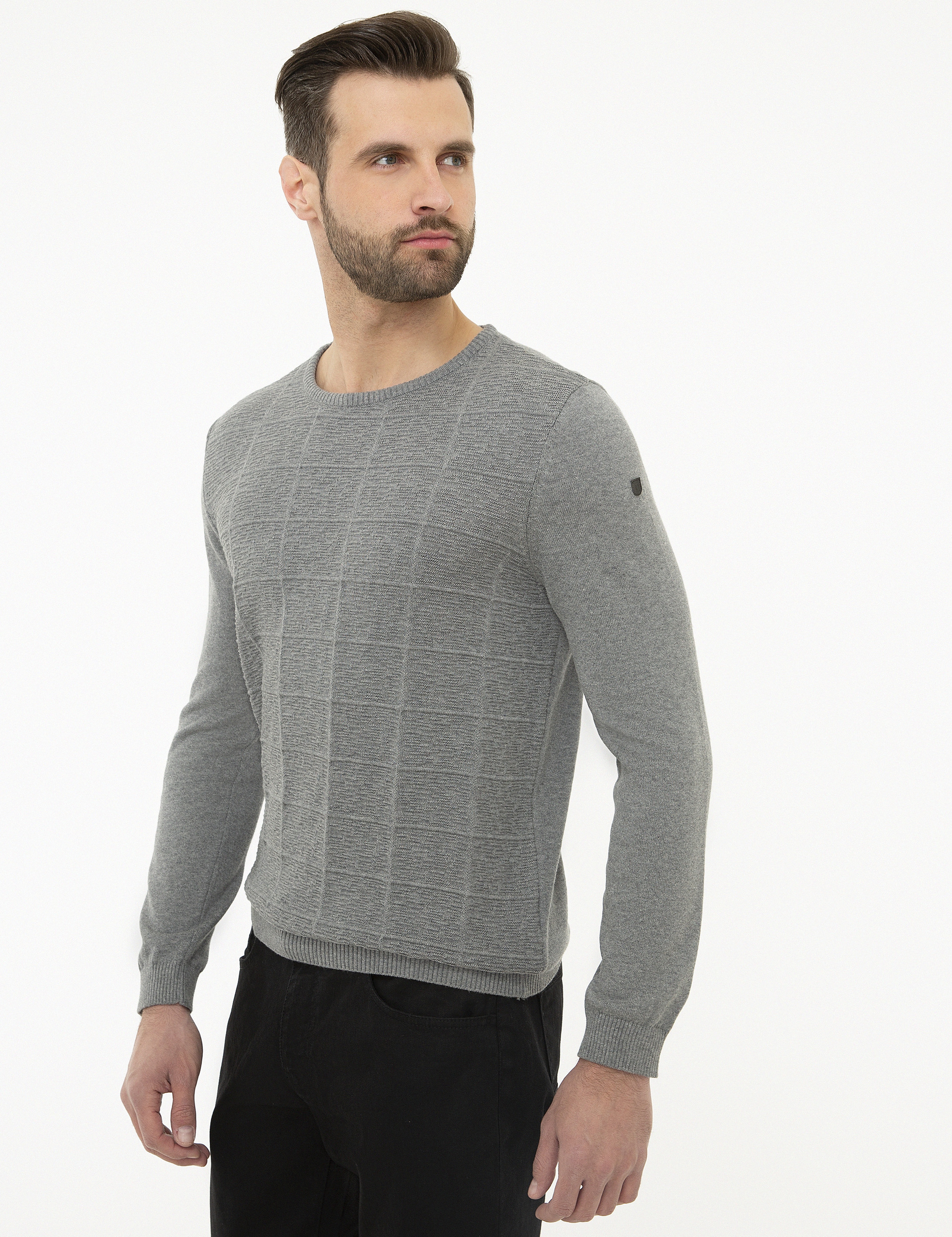 Gri Melanj Slim Fit Triko Kazak - Image 3