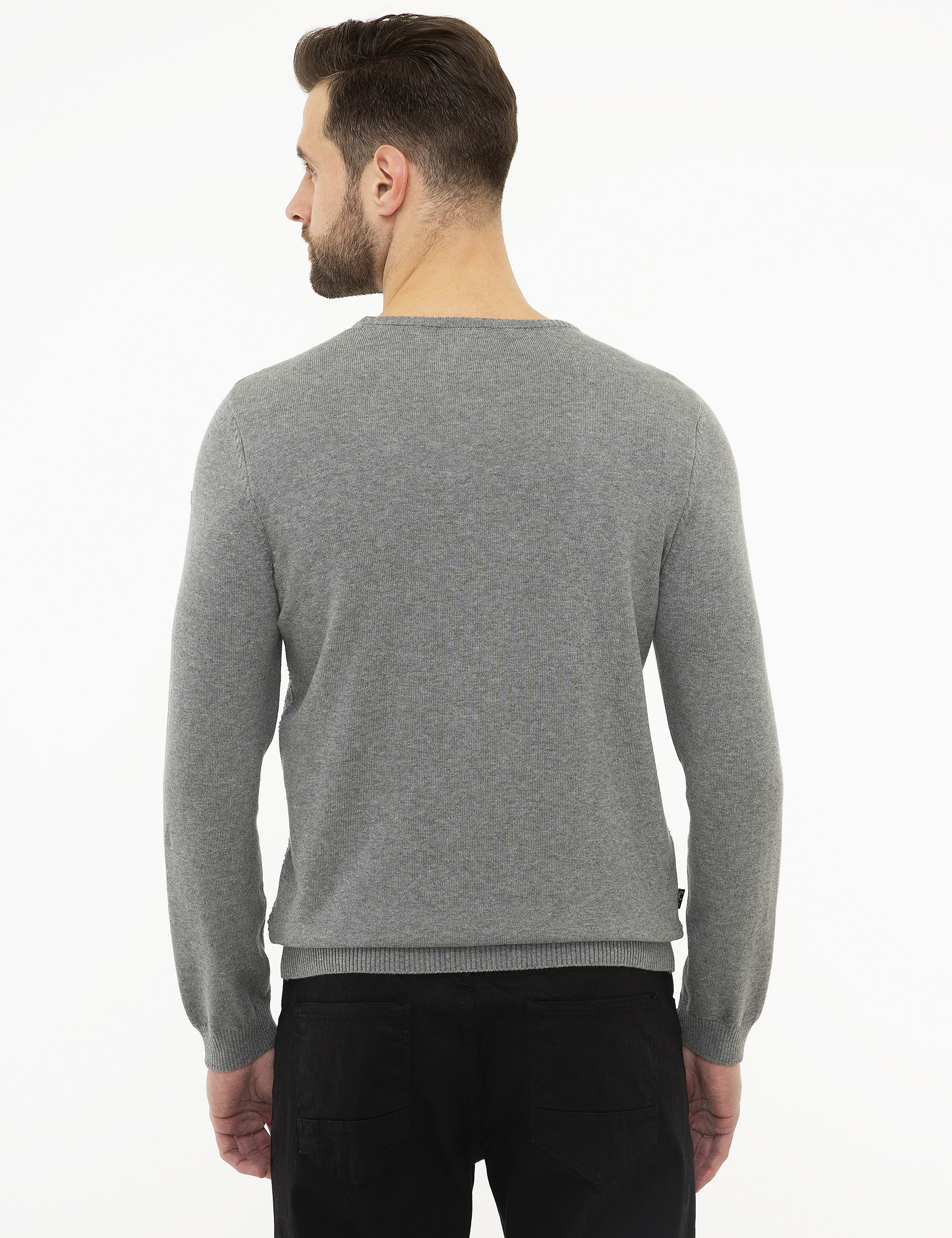 Gri Melanj Slim Fit Triko Kazak - Image 4