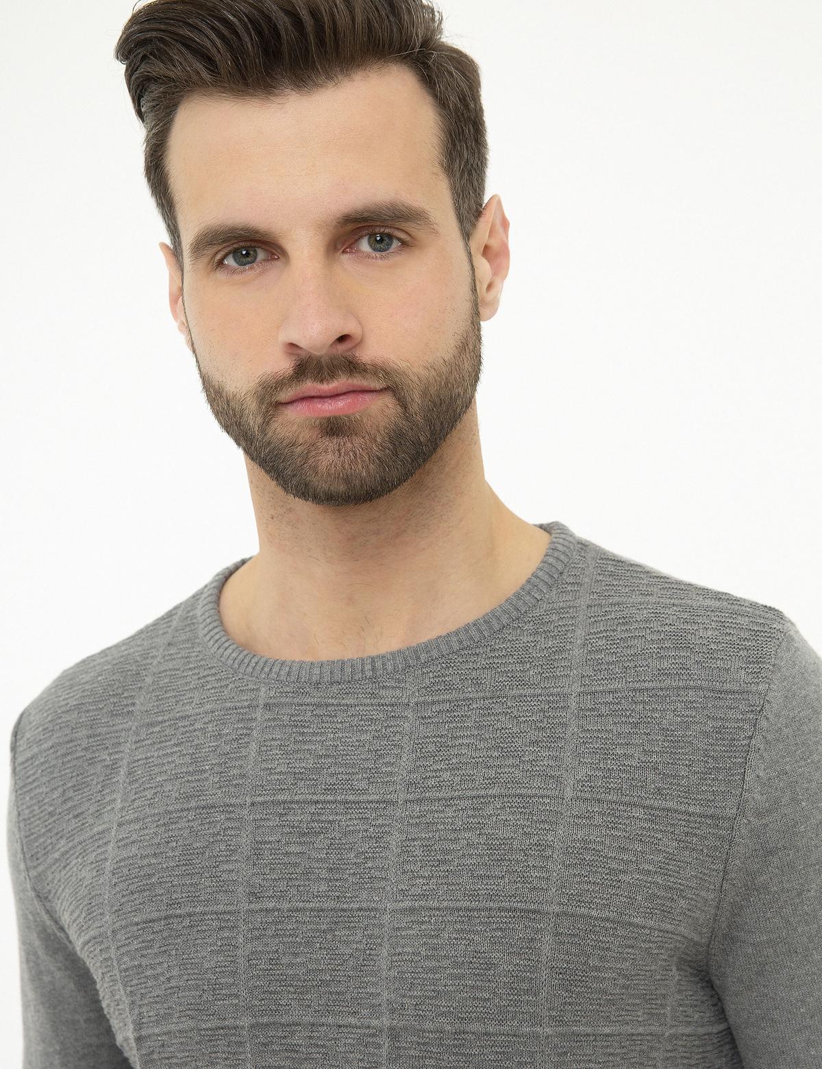 Gri Melanj Slim Fit Triko Kazak - 50218120001