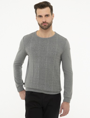 Gri Melanj Slim Fit Triko Kazak