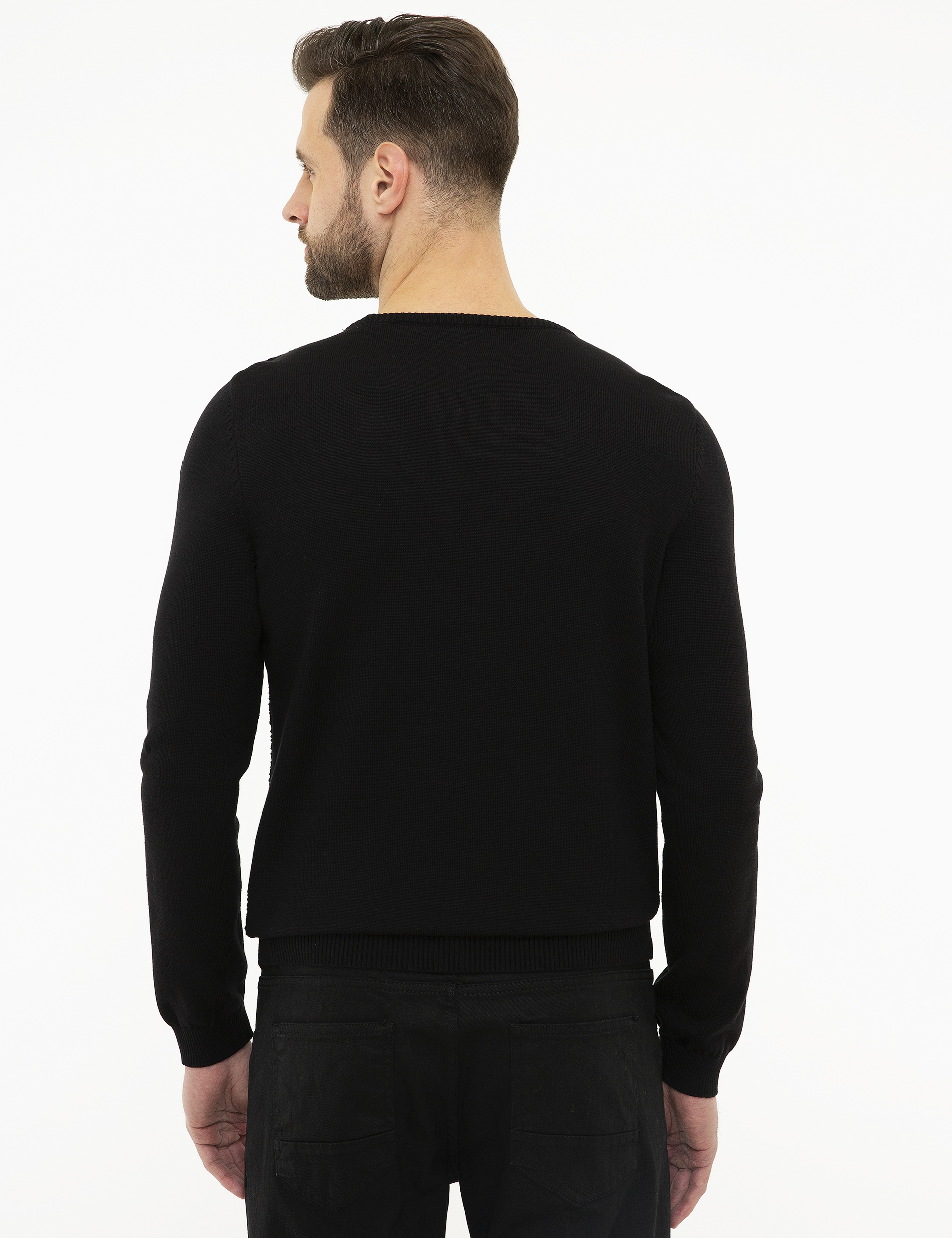 Siyah Slim Fit Bisiklet Yaka Triko Kazak - Image 4