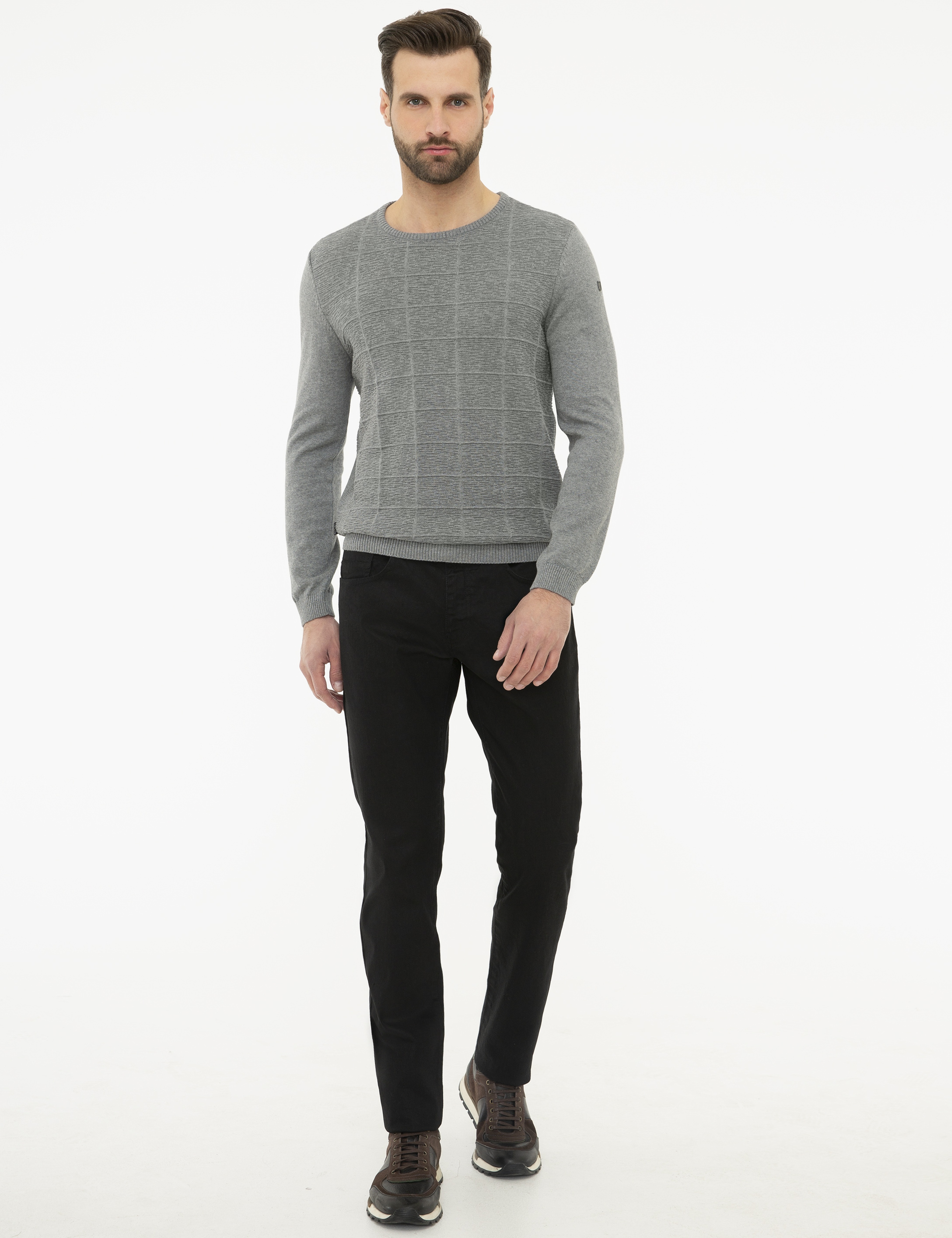 Gri Melanj Slim Fit Triko Kazak - Image 5