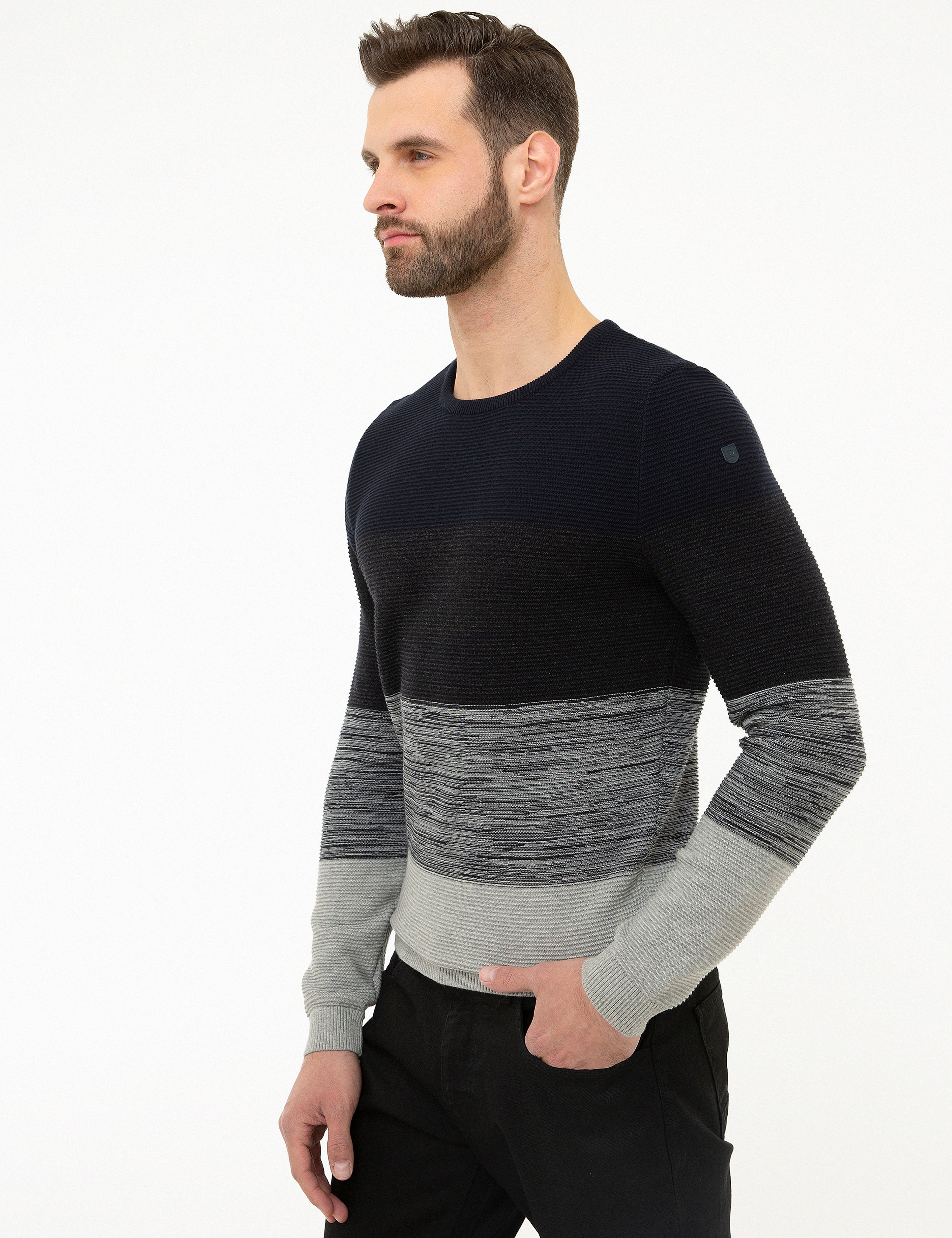 Koyu Lacivert Slim Fit Triko Kazak - Image 3