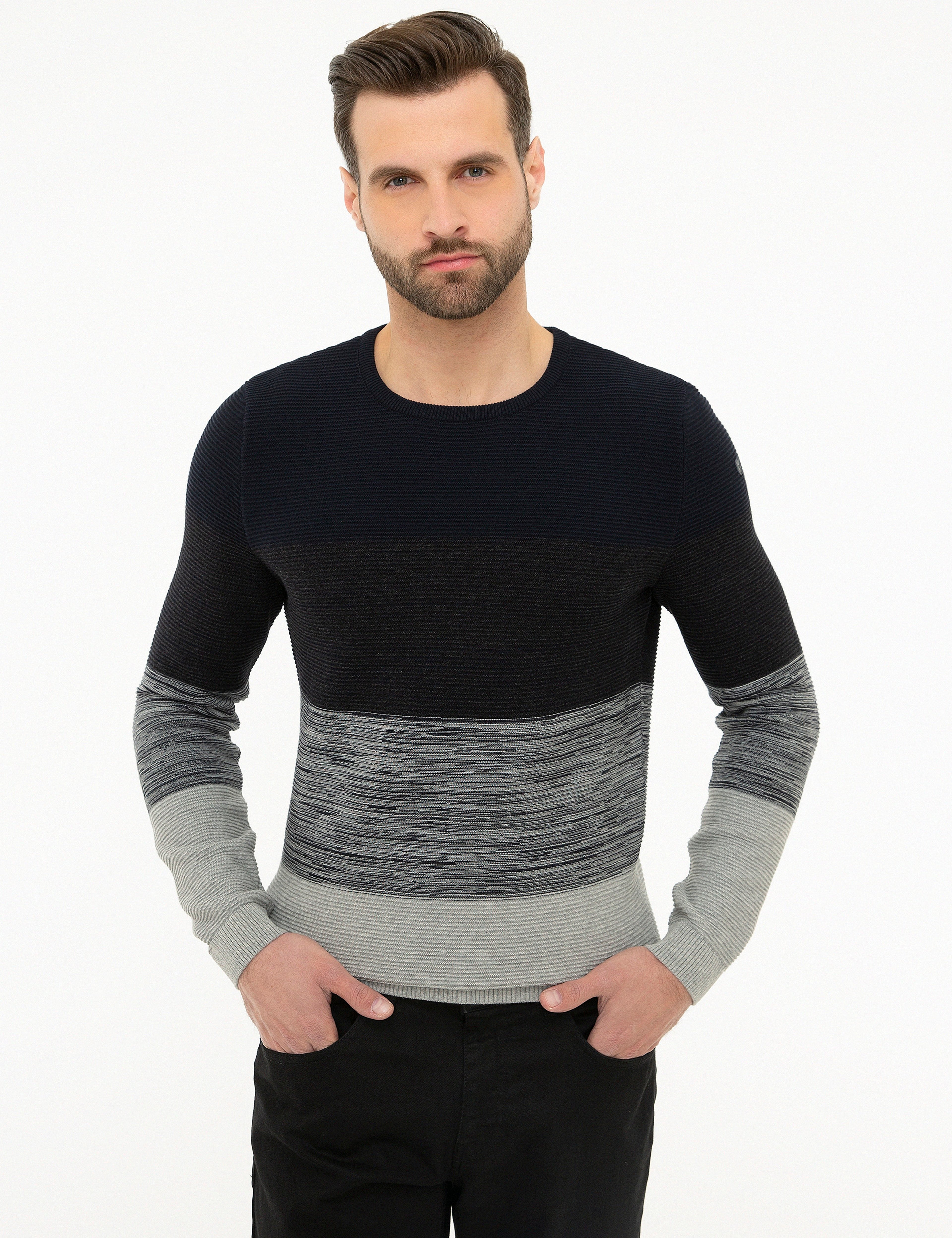 Koyu Lacivert Slim Fit Triko Kazak - Image 1