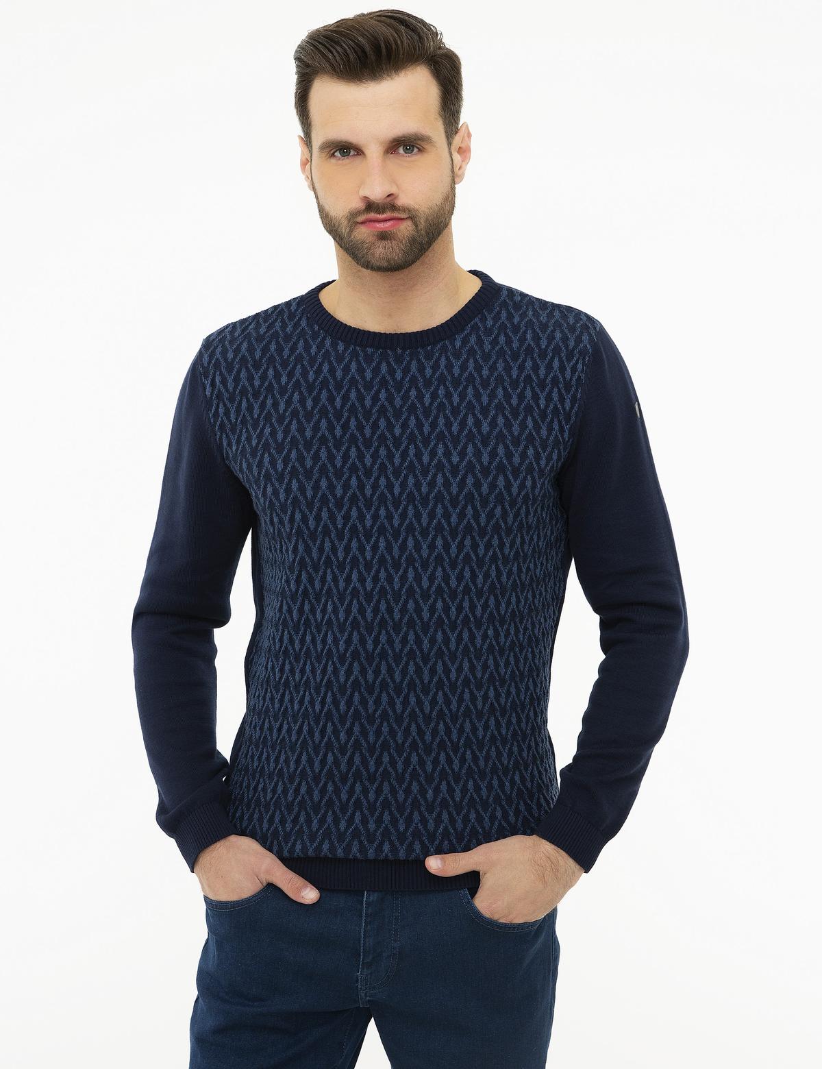 Lacivert Slim Fit Triko Kazak